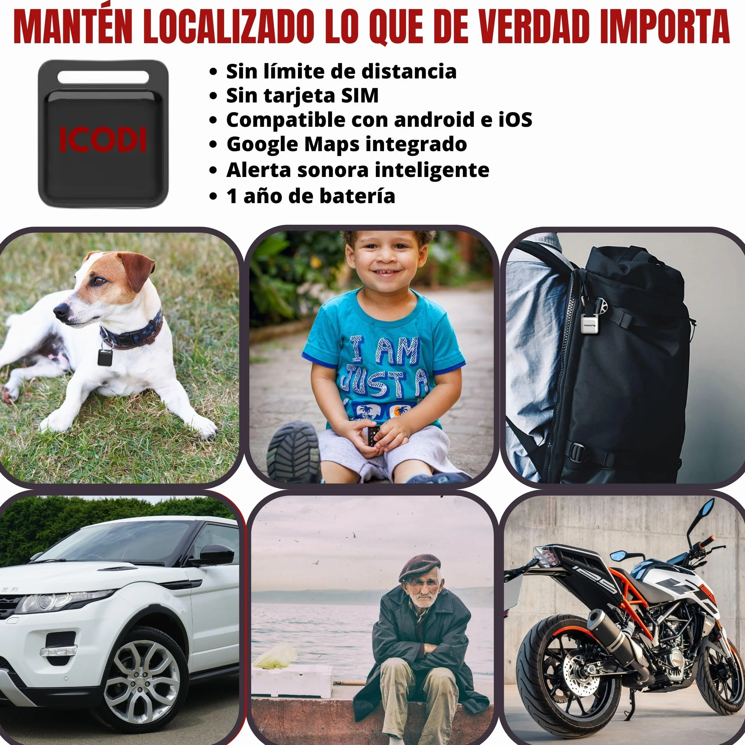 ICODI Localizador GPS para Coche Bluetooth IP67 Impermeable Sin Tarjeta SIM Android iOS