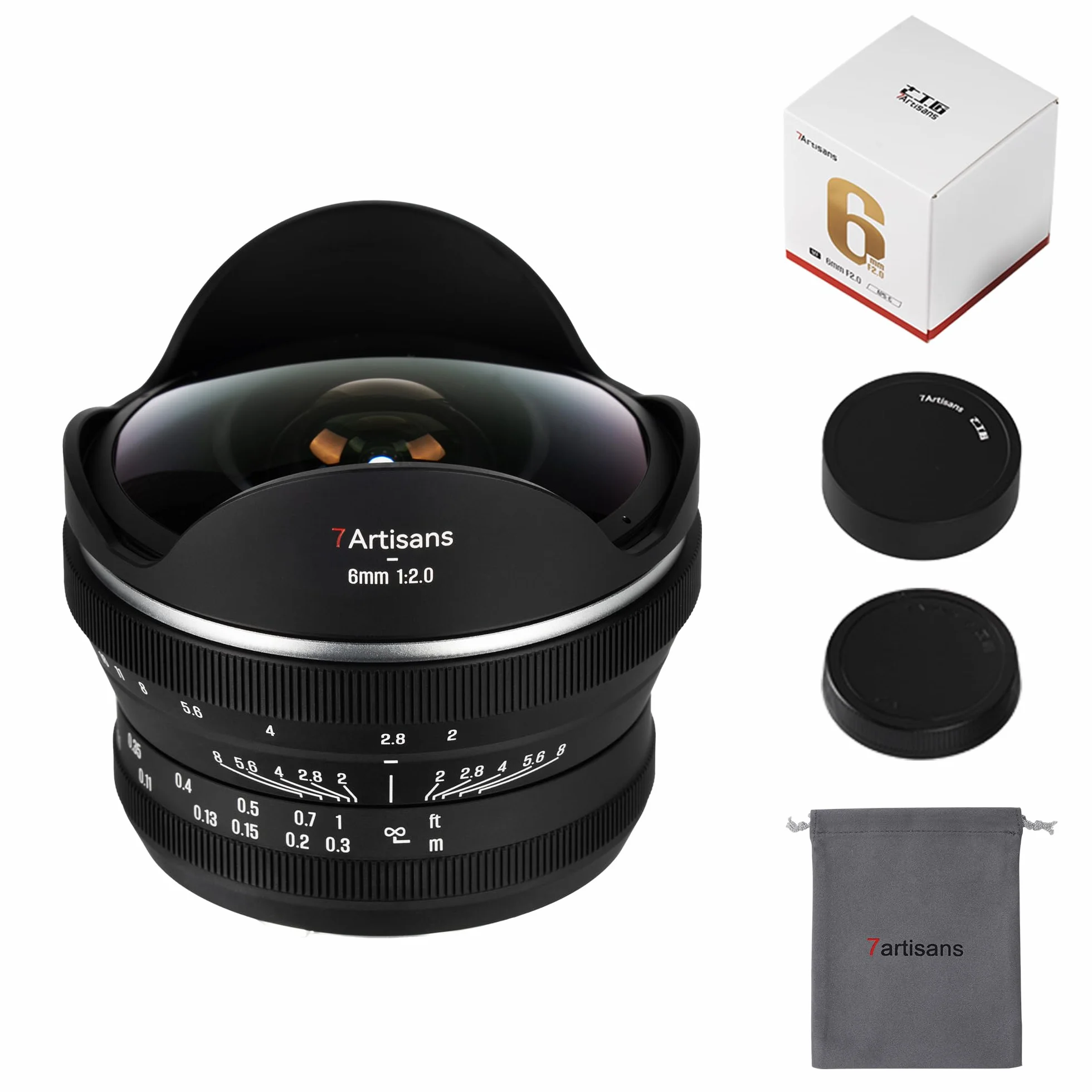 Lente Ultra Gran Angular Ojo de pez APS-C 220° 7artisans 6mm F2.0 con Enfoque Manual, Compatible con cámaras sin Espejo con Montura R de Canon, R7, R10, R50, R100 y R50V.