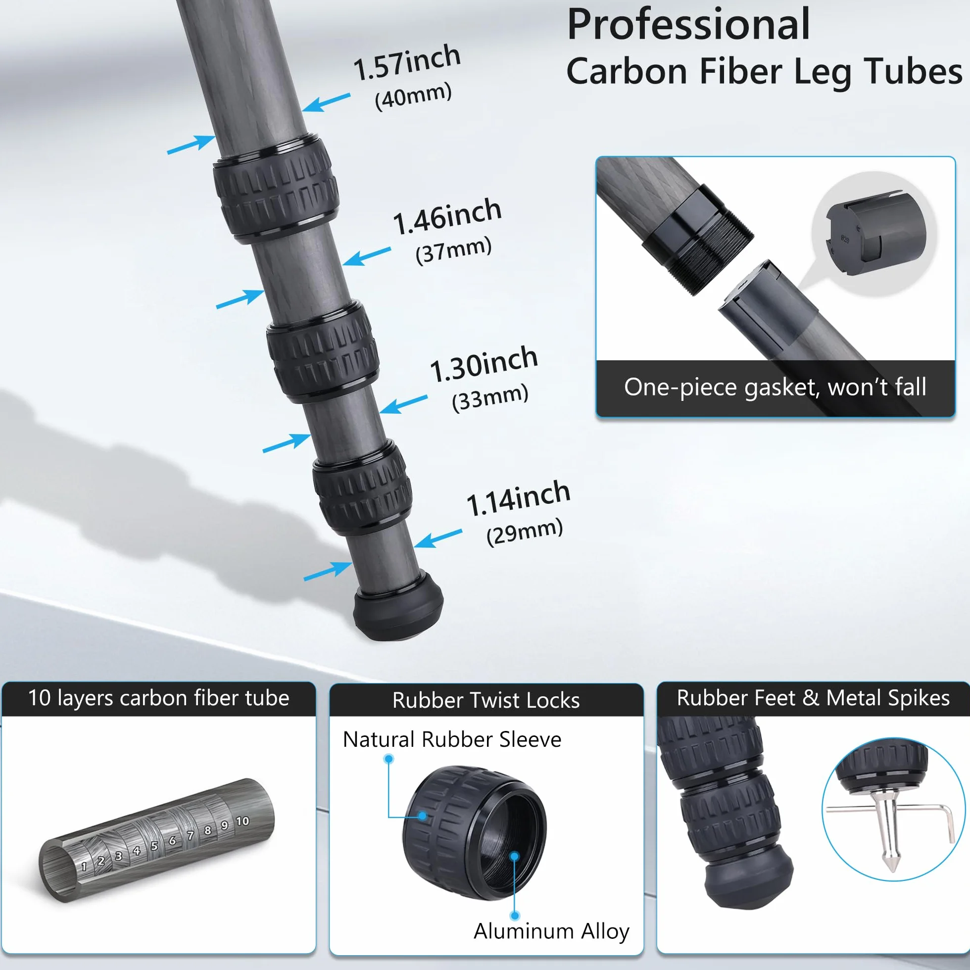 ARTCISE CT90C - Trípode compacto de fibra de carbono con bolsa de piedra para videocámara réflex digital Canon, Sony, Nikon, DSLR, carga máxima de 88 libras