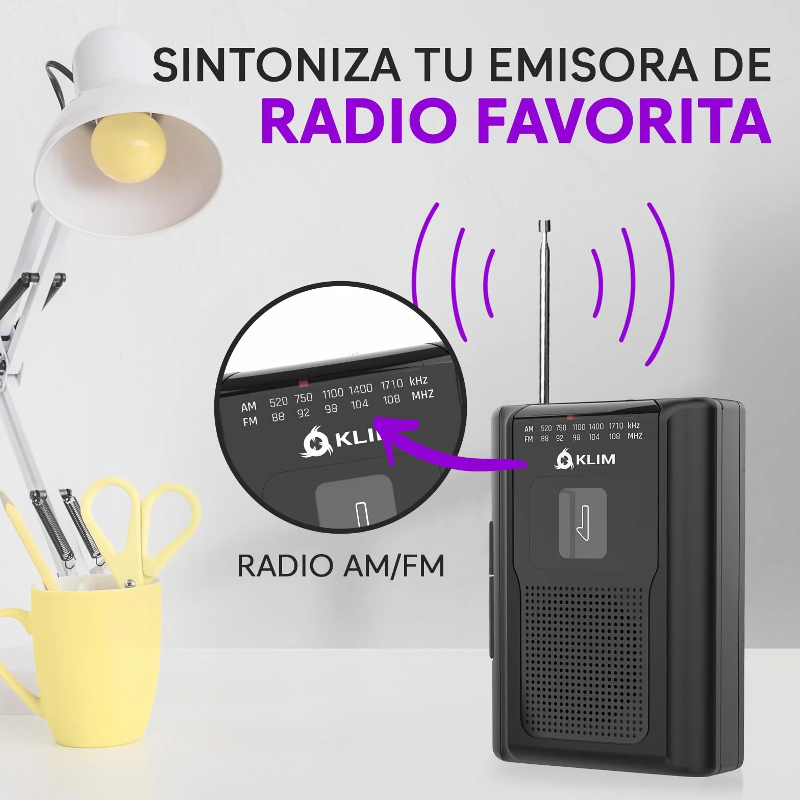 KLIM K8 Reproductor Cassette con Auriculares F1 - Cassette Player AM/FM Radio Negro
