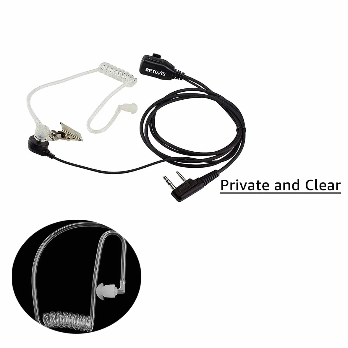 Retevis Walkie Talkie Auriculars 2 Pines Transparente con Micrófono PTT Pinganillo Compatible con Walkie Talkie RT24 RT622 RT27 RT617 RT618 RT619 Baofeng BF-888S Kenwood (5 Pacs)