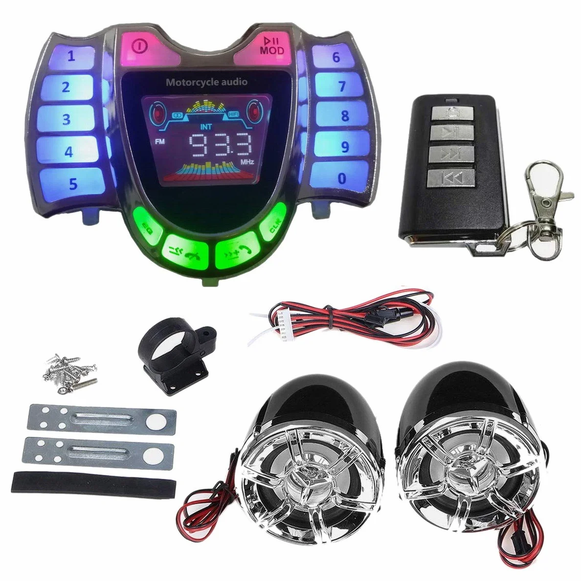 Altavoces estéreo inalámbricos Bluetooth para motocicleta, reproductor MP3, impermeable, audio FM para moto, bicicleta, ATV, UTV