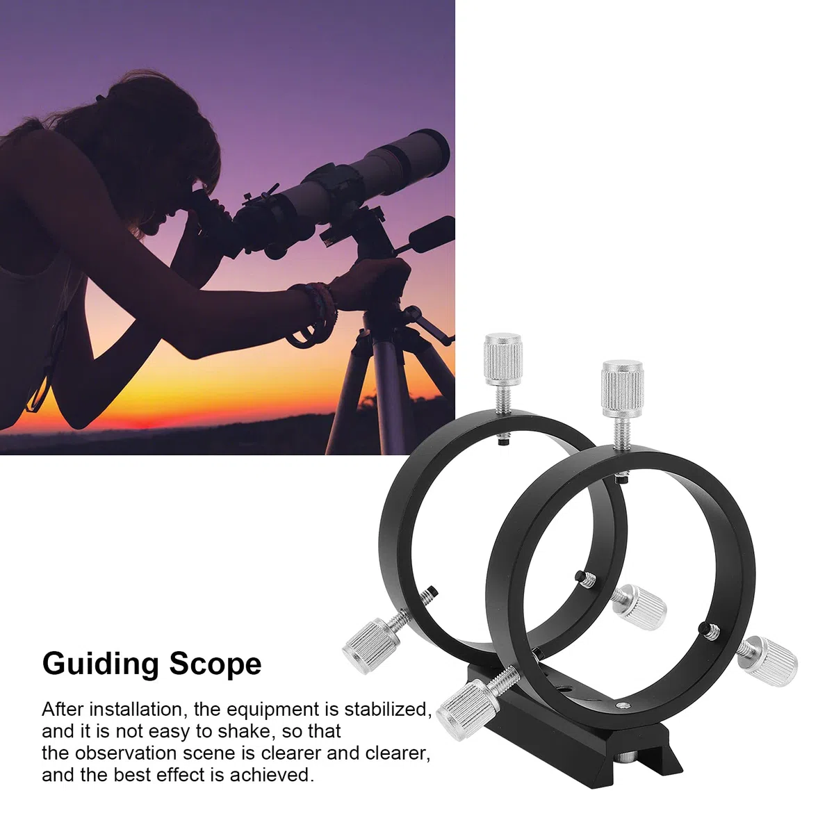 Buscador de telescopio Soporte de alcance, aleación de aluminio Soporte de anillo de montaje de alcance de guía con orificio estándar de 1/4 ", para telescopio astronómico de diámetro interior de 43 a