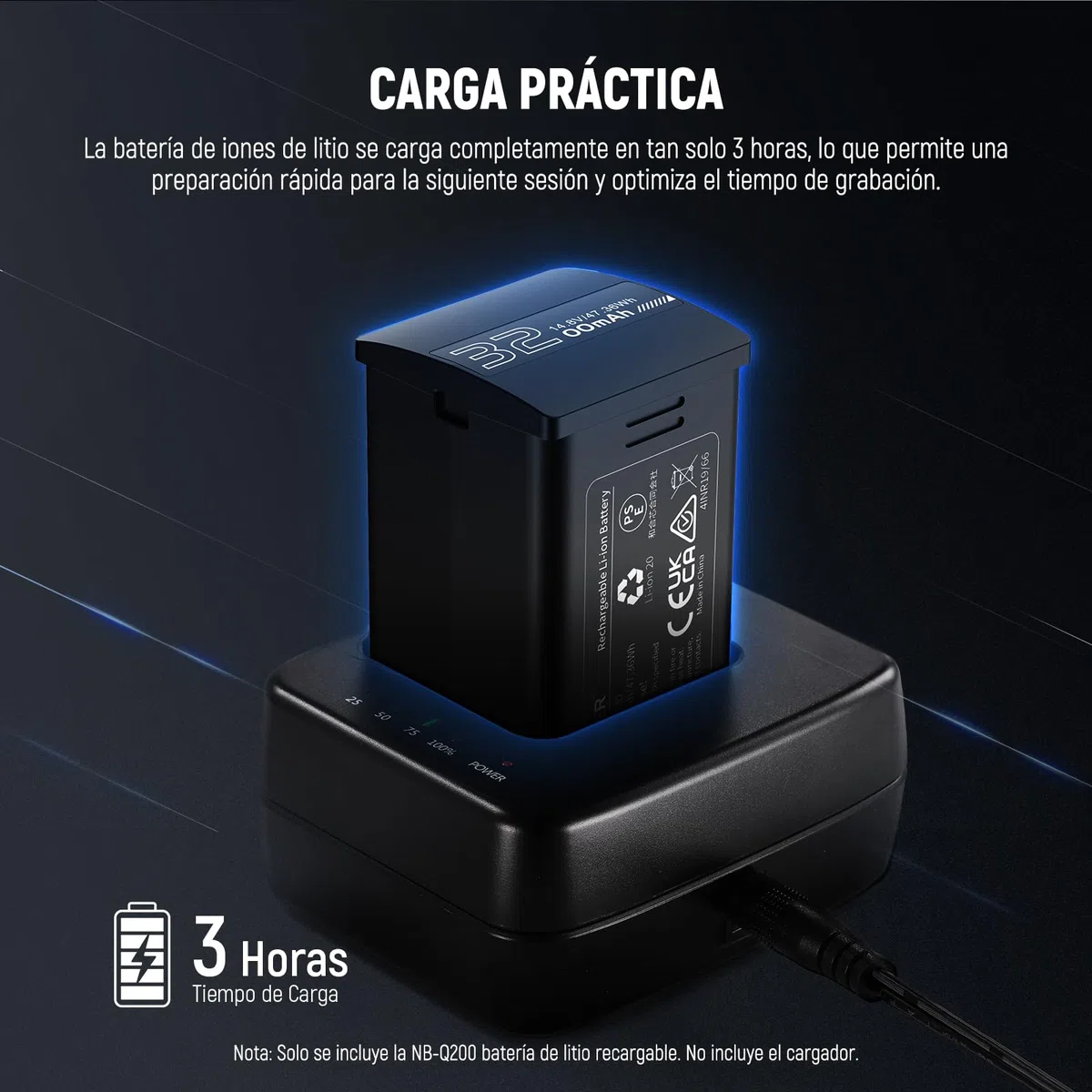 NEEWER Q200 Batería Rpuesto, Paquete de 14,8V/3200mAh Batería Iones Litio Recargable Solamente Q200 Luz Estroboscópica Flash Exterior para Fotografía Exterior, NB-Q200
