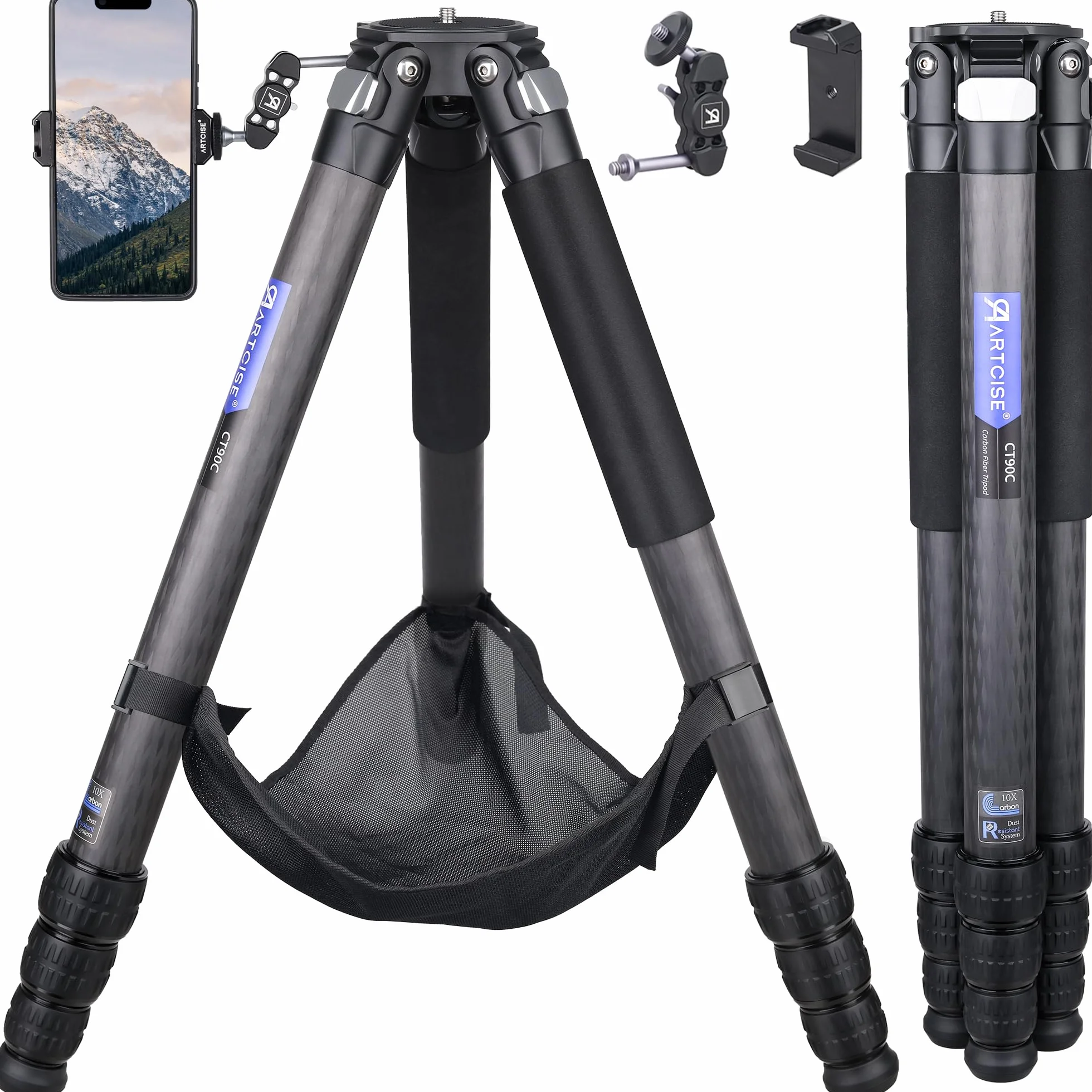 ARTCISE CT90C - Trípode compacto de fibra de carbono con bolsa de piedra para videocámara réflex digital Canon, Sony, Nikon, DSLR, carga máxima de 88 libras