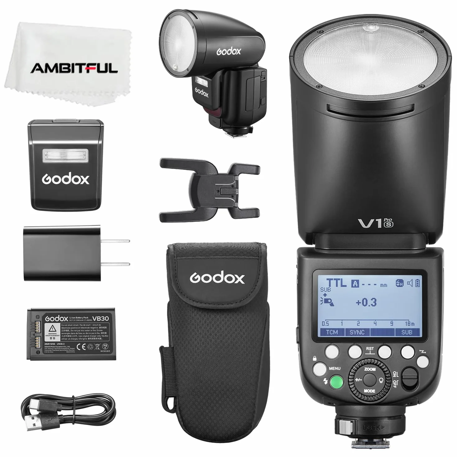 Godox V1Pro S Flash de cámara de cabeza redonda 2.4G X inalámbrico HSS 76Ws TTL Li-ion cámara de cabeza redonda Speedlight con flash externo SU-1 para Sony