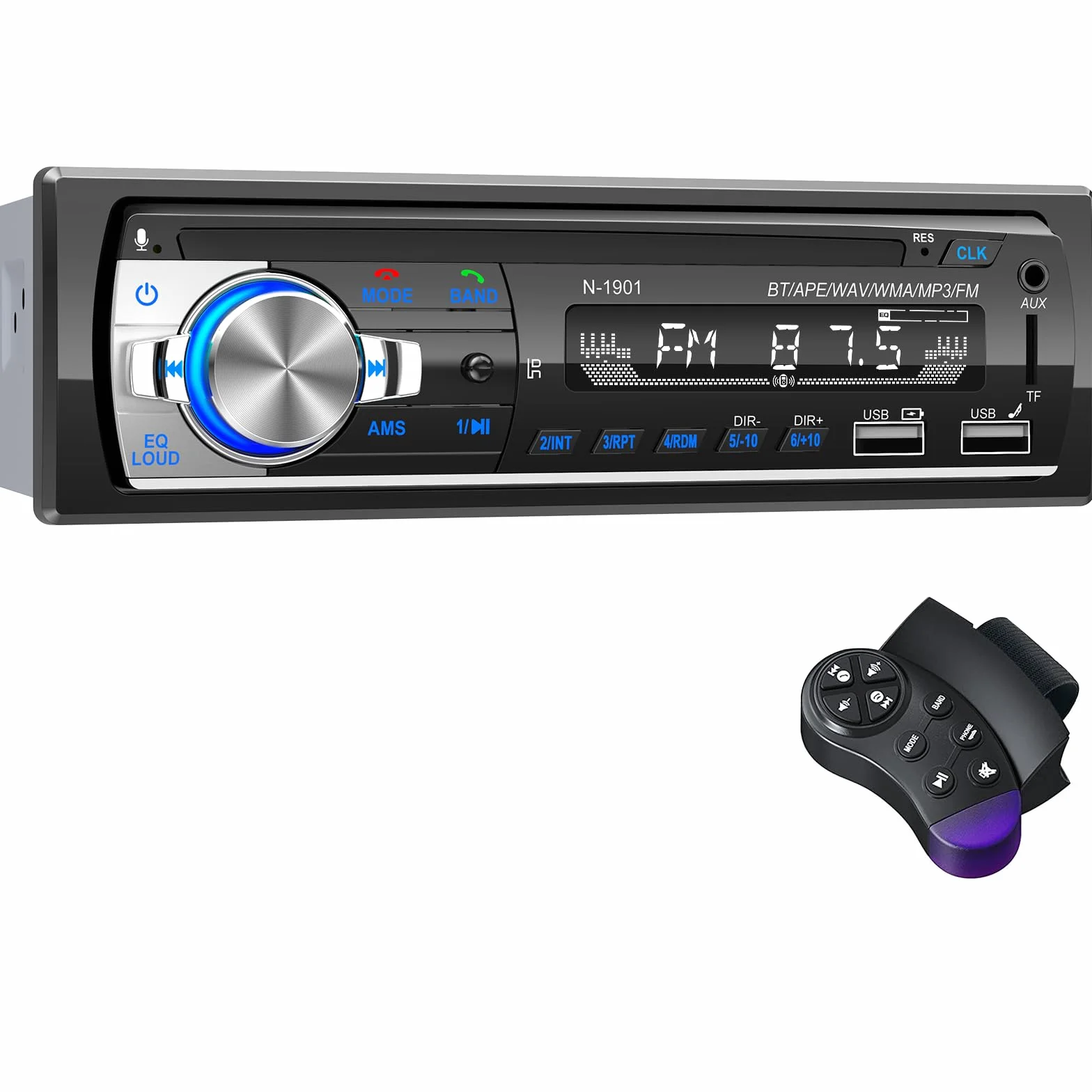 Radio Coche Bluetooth,Wistrue Radio Coche 1 DIN FM Autoradio Bluetooth soporta 2USB/AUX/SD/TF/Control Remoto/Carga Rápida, Compatible con iOS & Android (Sin CD/DVD)