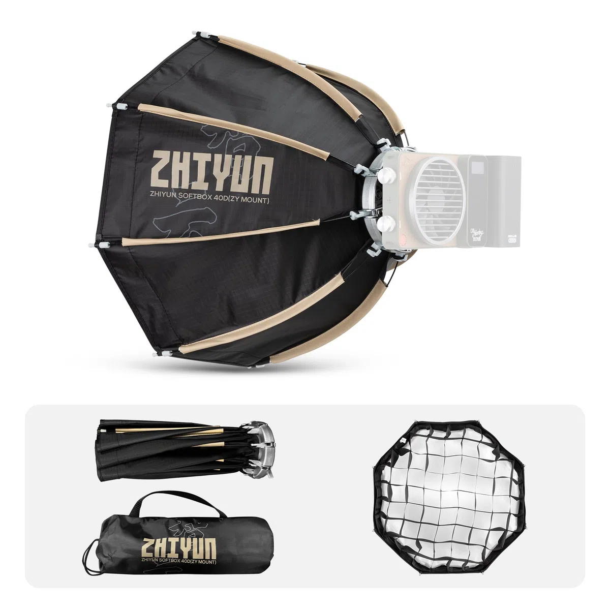 ZHIYUN Softbox Octogonal Mini 40D de 14.17 Pulgadas con Montura ZY [Oficial], Plegado rápido, configuración rápida con difusores/Rejilla de Panal, Compatible con X100/X60/ CX100/G60/CX50