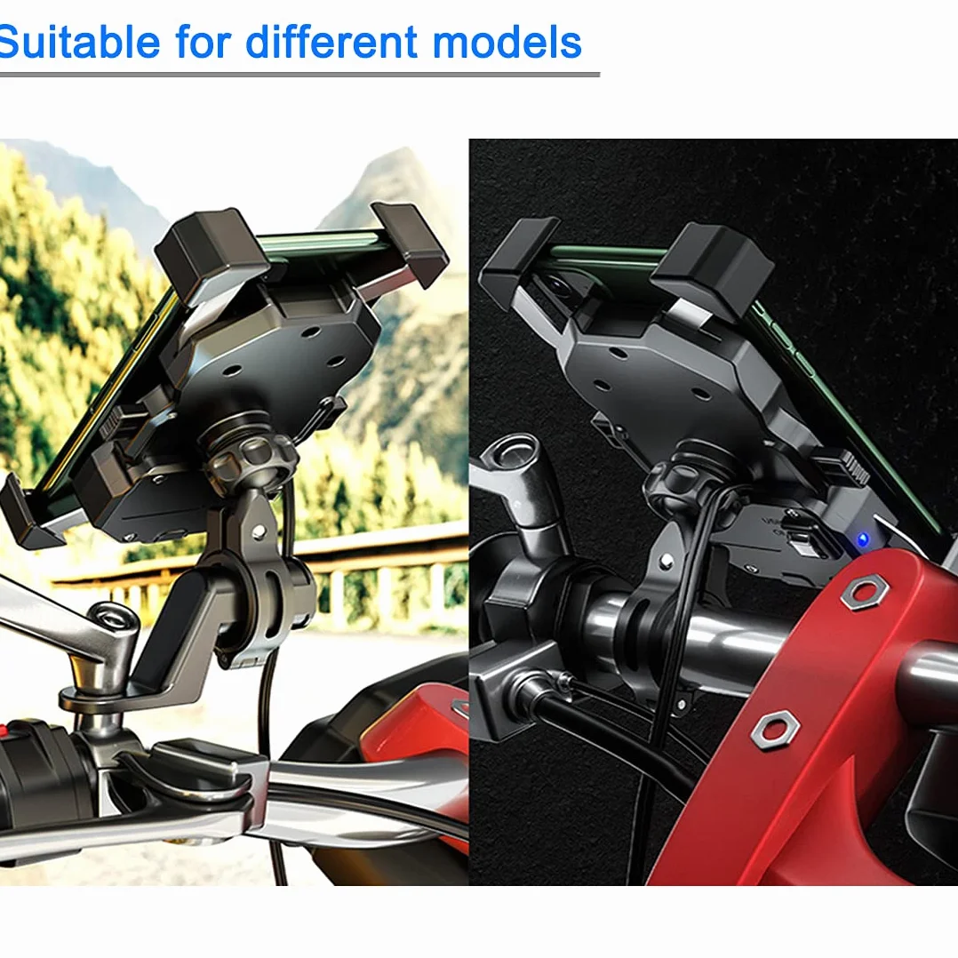 Jeebel Soporte para Teléfono de Motocicleta, 2 en 1 QI Inalámbrico QC 3.0 USB con Rotación 360° Ajustable para 4-7 Pulgadas