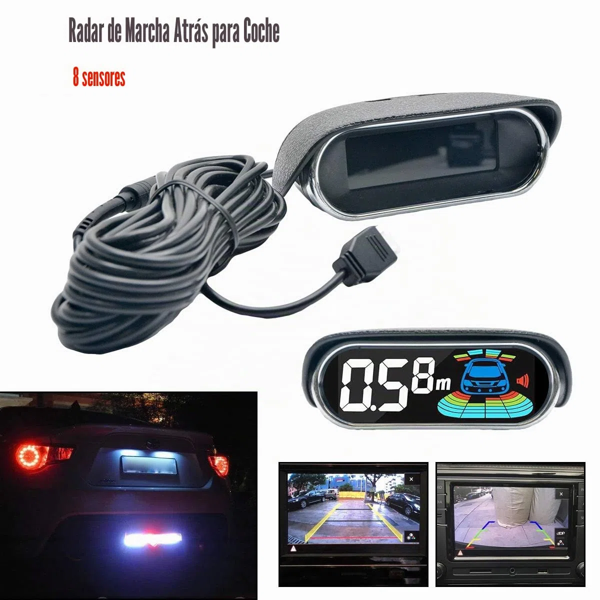 Sensor de aparcamiento para coche, KACEPAR Sistema de marcha atrás para vehículos, Kit de sensor de marcha atrás delantero y trasero, con pantalla LCD + sensores de aparcamiento