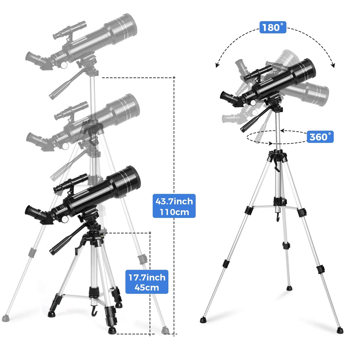Telescopio de 70/400 mm, Ocular Kellner 6 y 25 mm, para Principiante y Niño, con Trípode Ajustable en Altura para Observar Luna y Planetas