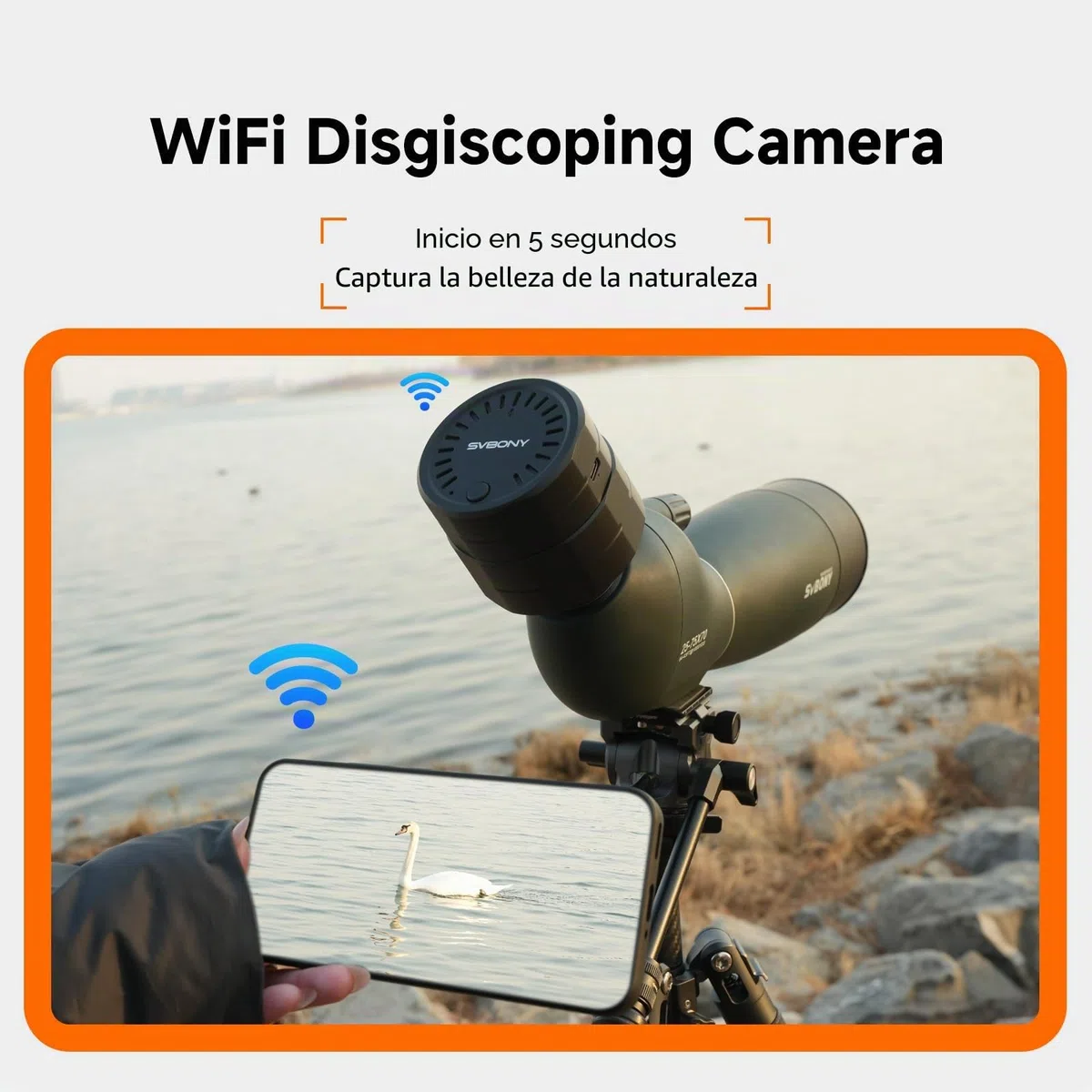 Svbony SC002 WiFi Cámara de Telescopio Terrestre, HD 1080P Digiscoping Cámara Digital, Transmisión de 10 m e Interfaz Tipo C, Diámetro de Ocular Compatible 37 mm a 56 mm, con Tarjeta TF de 32 GB