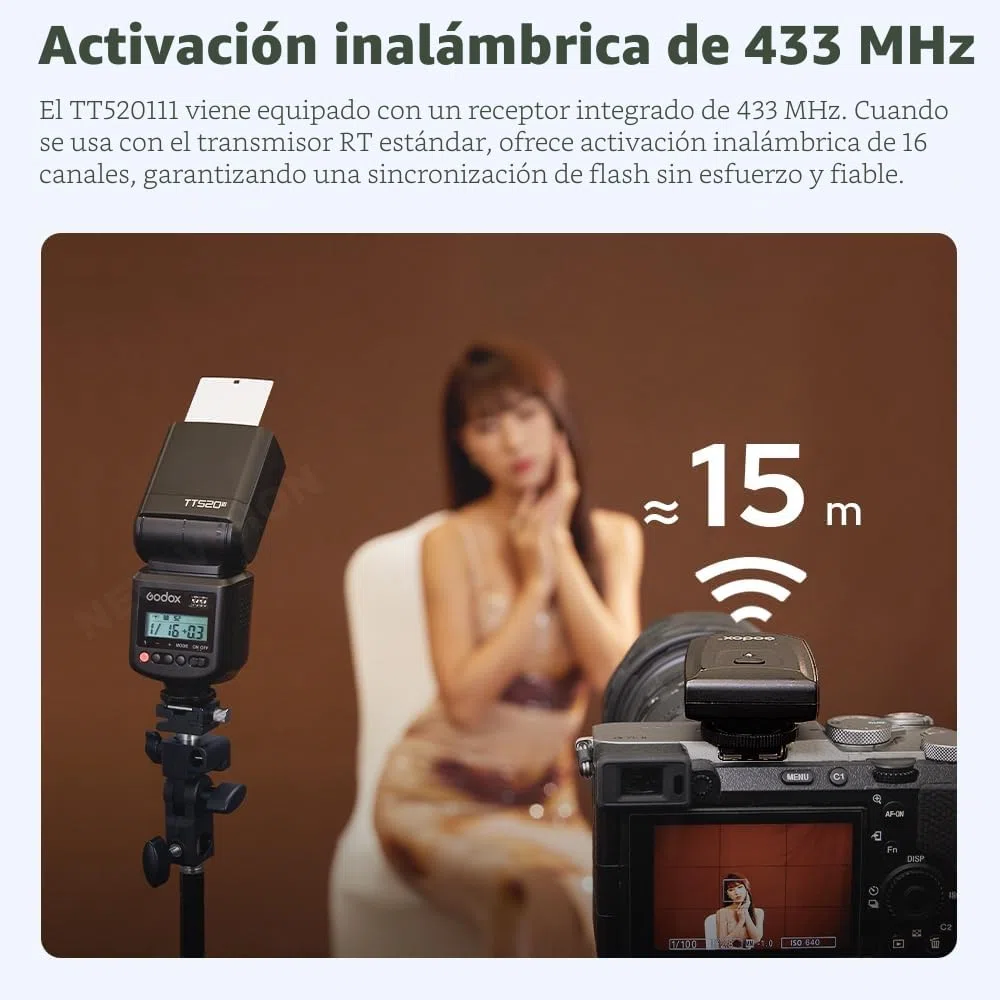 GODOX TT520 III - Flash de cámara universal Speedlite, con disparador inalámbrico GN33 433 MHz, receptor inalámbrico, modos S1/S2, 8 niveles de potencia, compatible con cámaras Canon, Nikon, Pentax