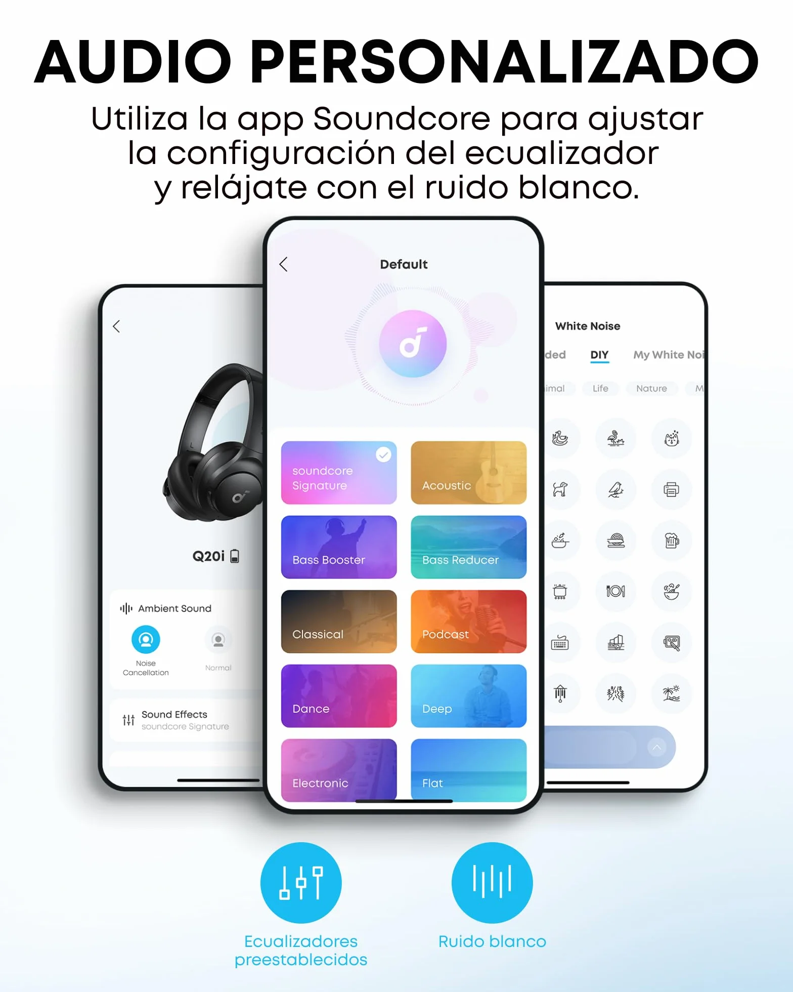 Soundcore Q20i Cascos Inalámbricos Bluetooth Cancelación Ruido Activa Híbrida ANC 40 Horas Hi-Res Audio Personalización App