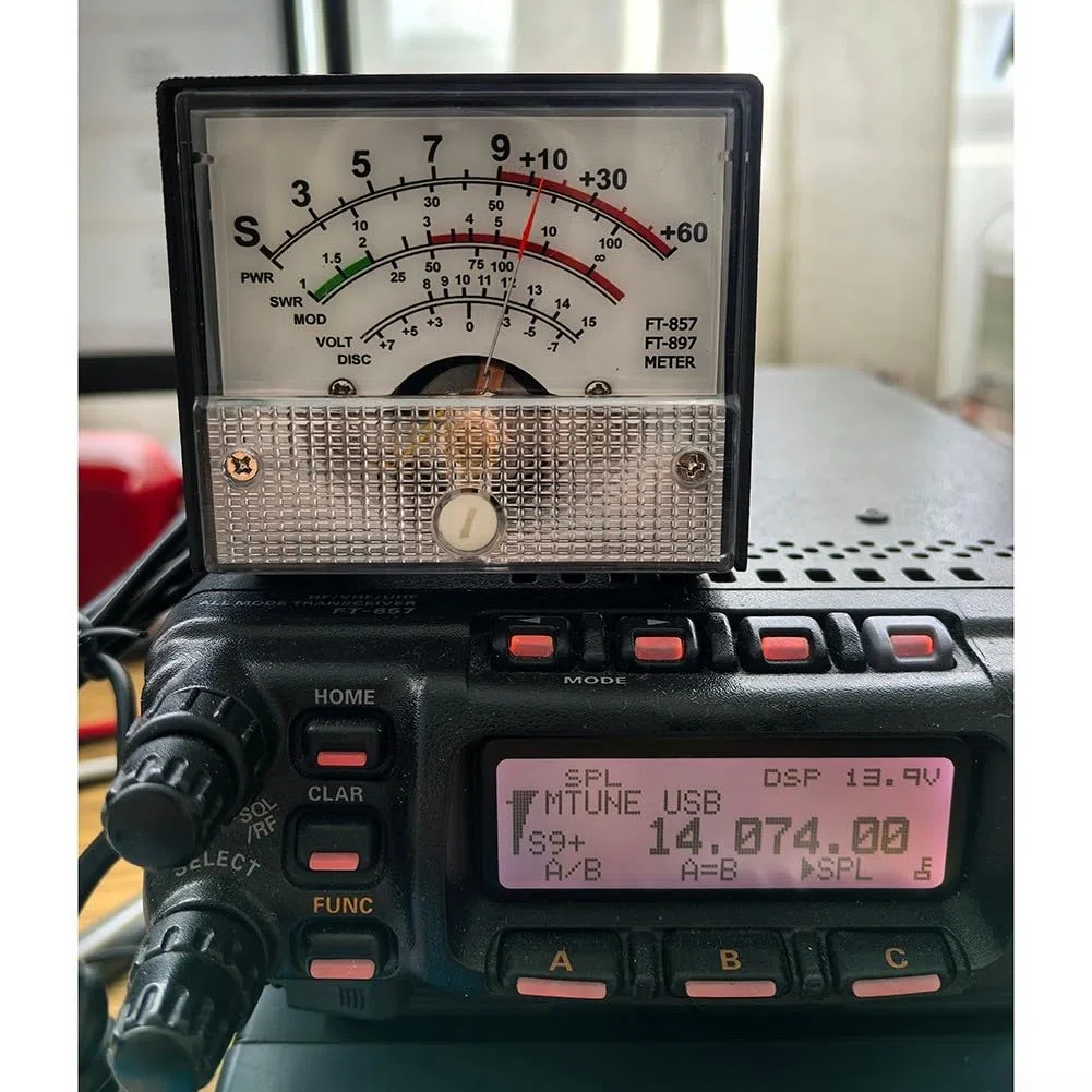 Mini FT857F897 - Medidor de onda estacionaria externo para FT-857D y FT-897D, VSWR SWR SWR medidor de potencia con cable de 100 cm, medidor S para pantalla de disco SIG PWR MOD, carcasa de hierro con