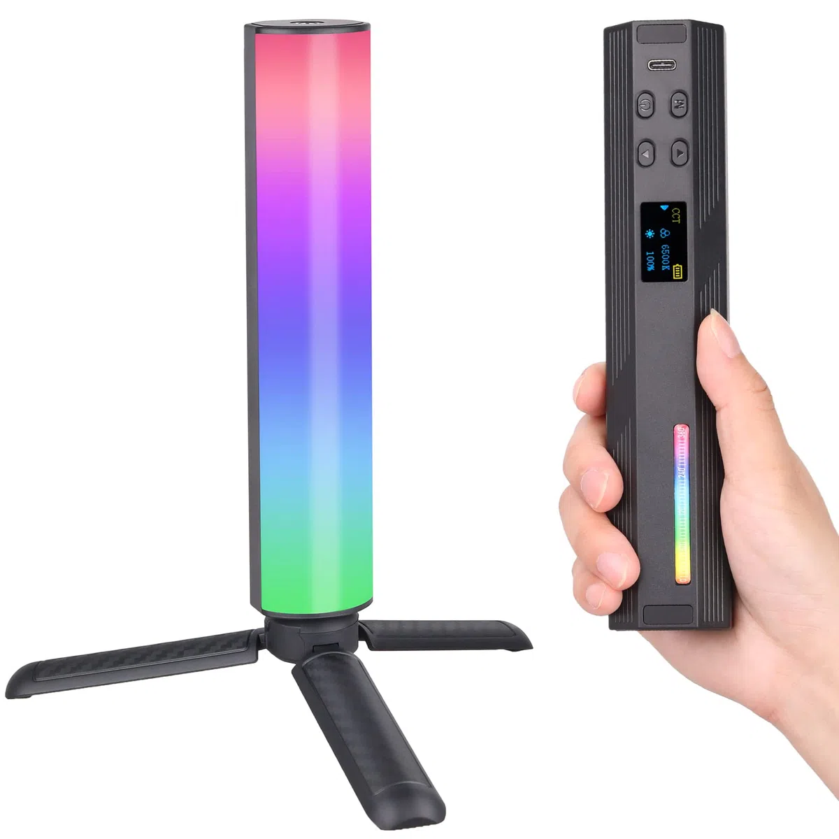 ARTCISE RGB de Mano de luz LED de vídeo, 360 ° RGB Completo Palo de luz con 3000mAh batería Recargable, Varita magnética de luz, 2500-9000K Regulable Tubo de luz de la cámara