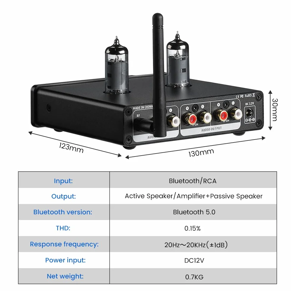 AIYIMA T2 6K4 - Preamplificador de tubo biliar al vacío Bluetooth 5.0 QCC3034 estéreo HiFi Preamplificador Aptx Preamplificador con alto sonido de bajo midio para altavoces activos de audio en casa