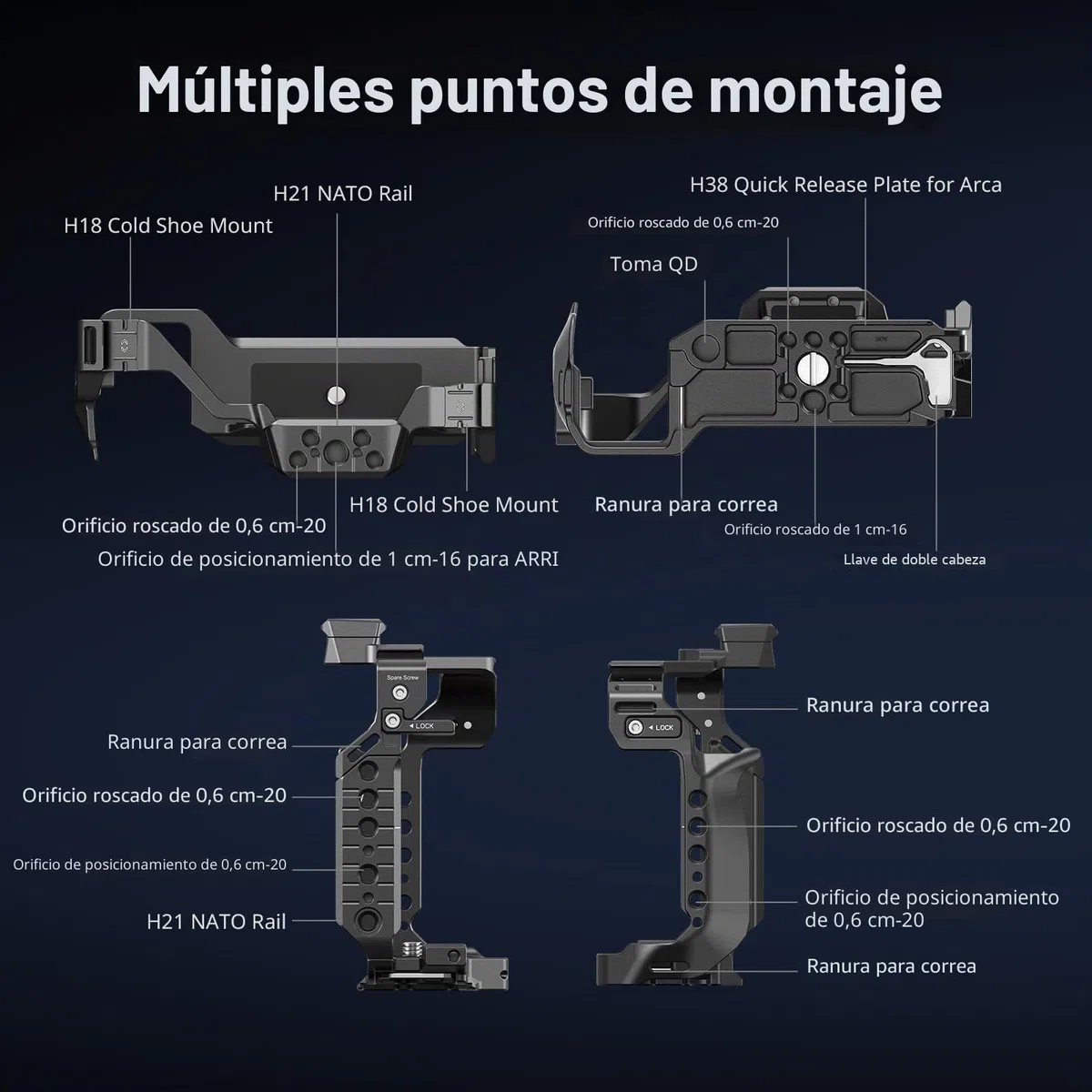 SMALLRIG S1R II Caja para Panasonic LUMIX S1R / S5 / G9, Placa de Liberación Rápida Arca Incluida, Con Agujeros de 1/4"-20 y 3/8"-16, Dos Barras Laterales NATO, Aleta Frío