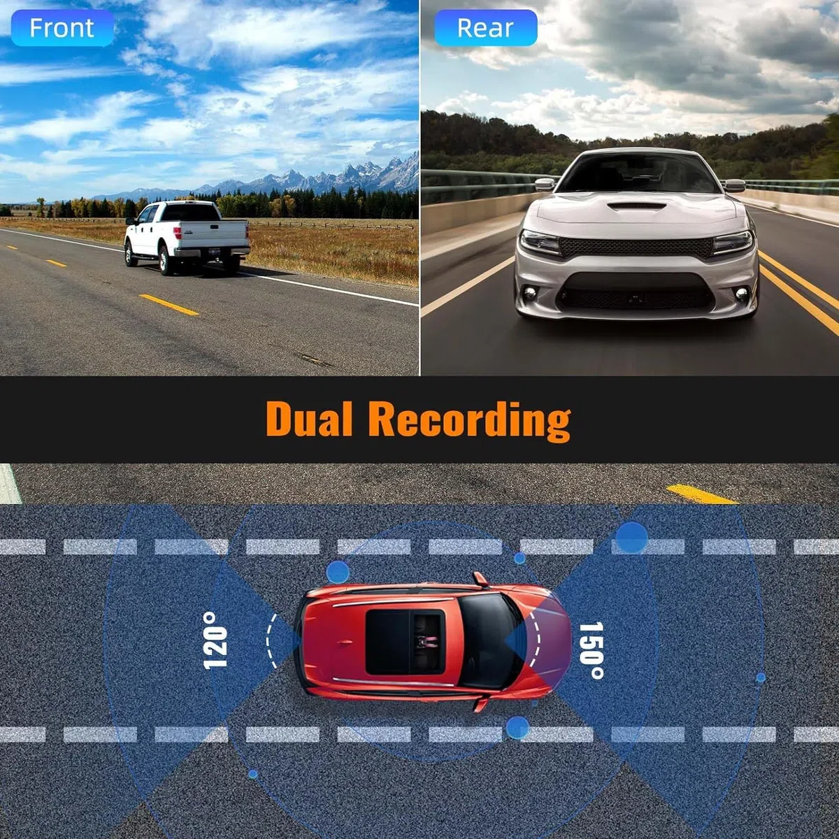 CAMECHO Cámara de visión Trasera Delantera con Espejo de 9,66 Pulgadas y 2,5 K con Tarjeta de 64 GB, cámara de Respaldo con Espejo retrovisor con Pantalla táctil Full HD de 1080P con visión Nocturna