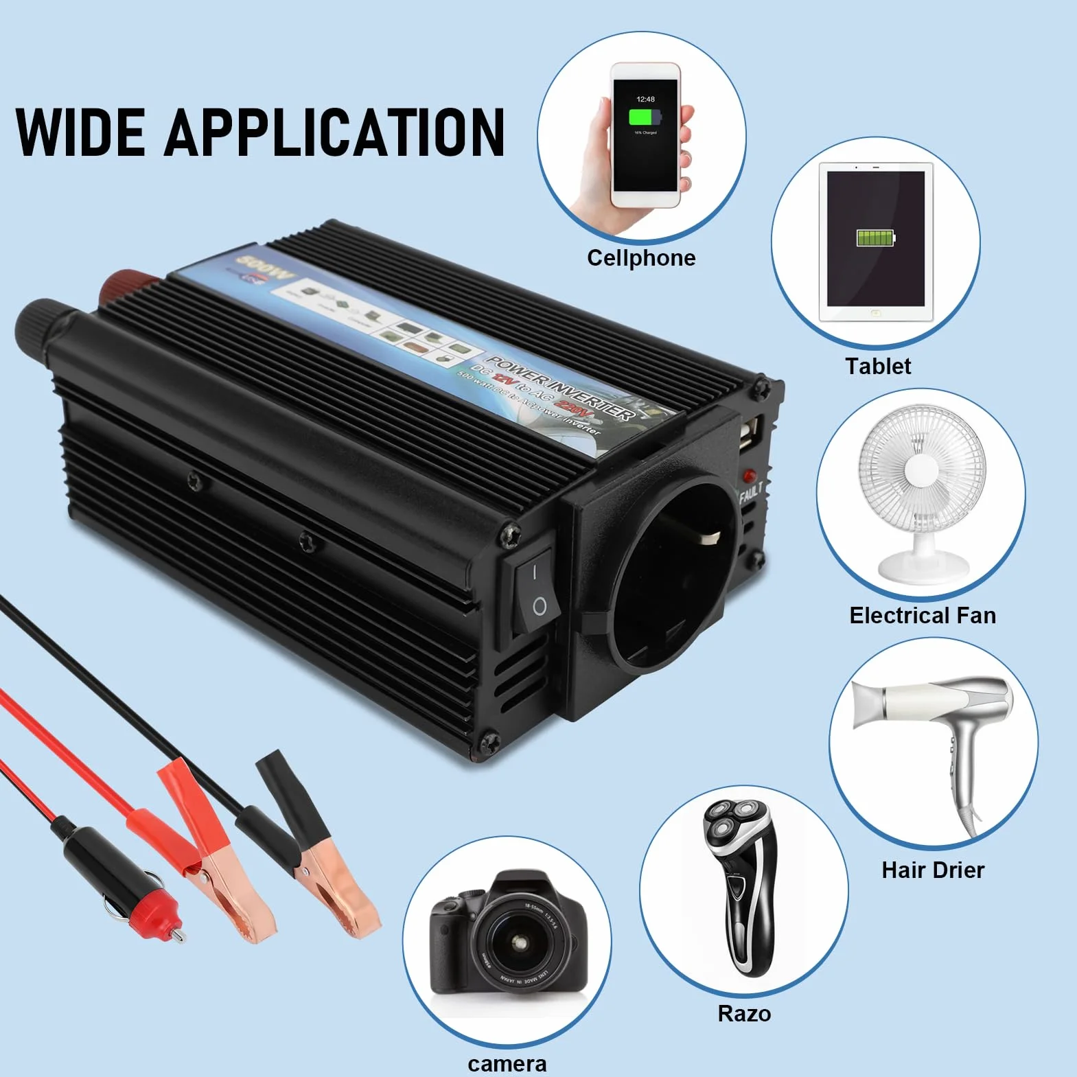 Inversor 12 V a CA 220 V de Corriente de 350W CC Adaptador de Enchufe para Automóvil Convertidor de Enchufe para Cargue Sus Dispositivos Electrónicos en Autocaravanas, Furgoneta & Coche