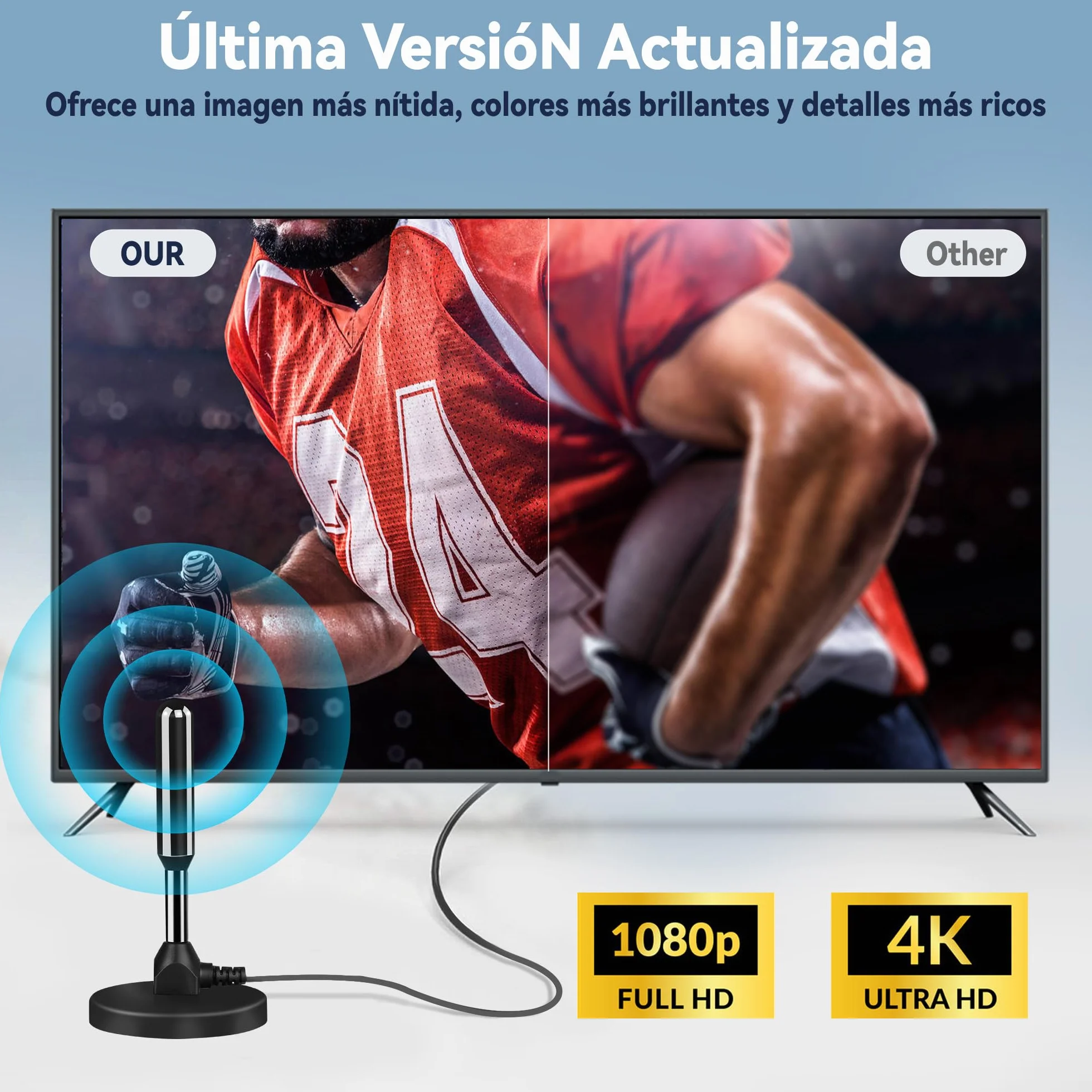 Antena TV Interior Potente 500km Largo Alcance 360° Recepción