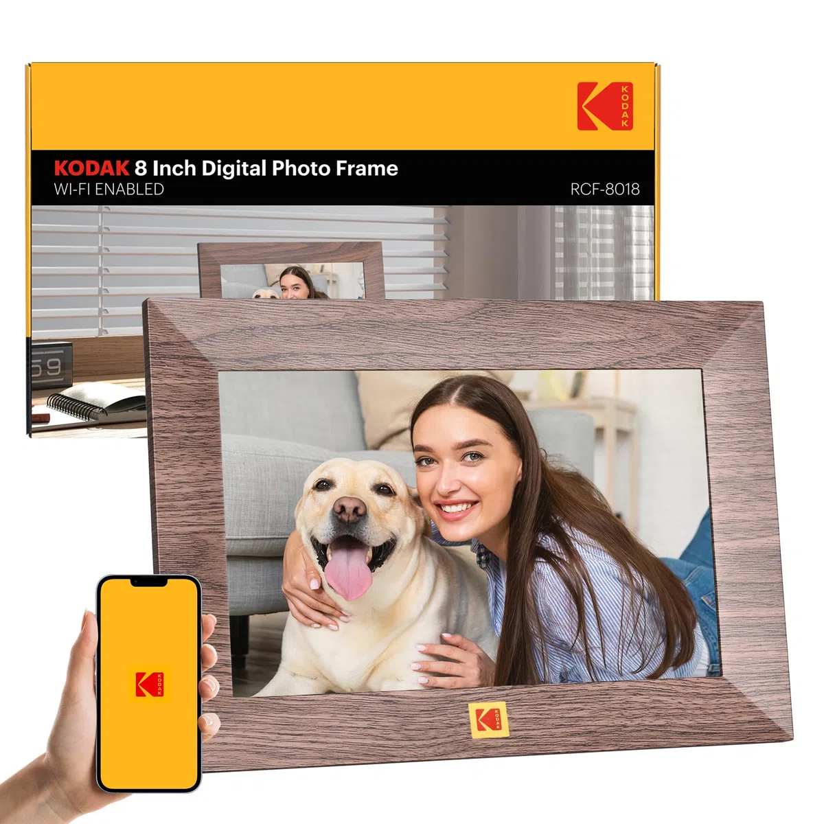 KODAK Marco de fotos digital WiFi de 8 pulgadas, marco de fotos digital de visualización táctil IPS HD de 1280 x 800 con almacenamiento de 32 GB, fácil configuración para compartir fotos o videos al