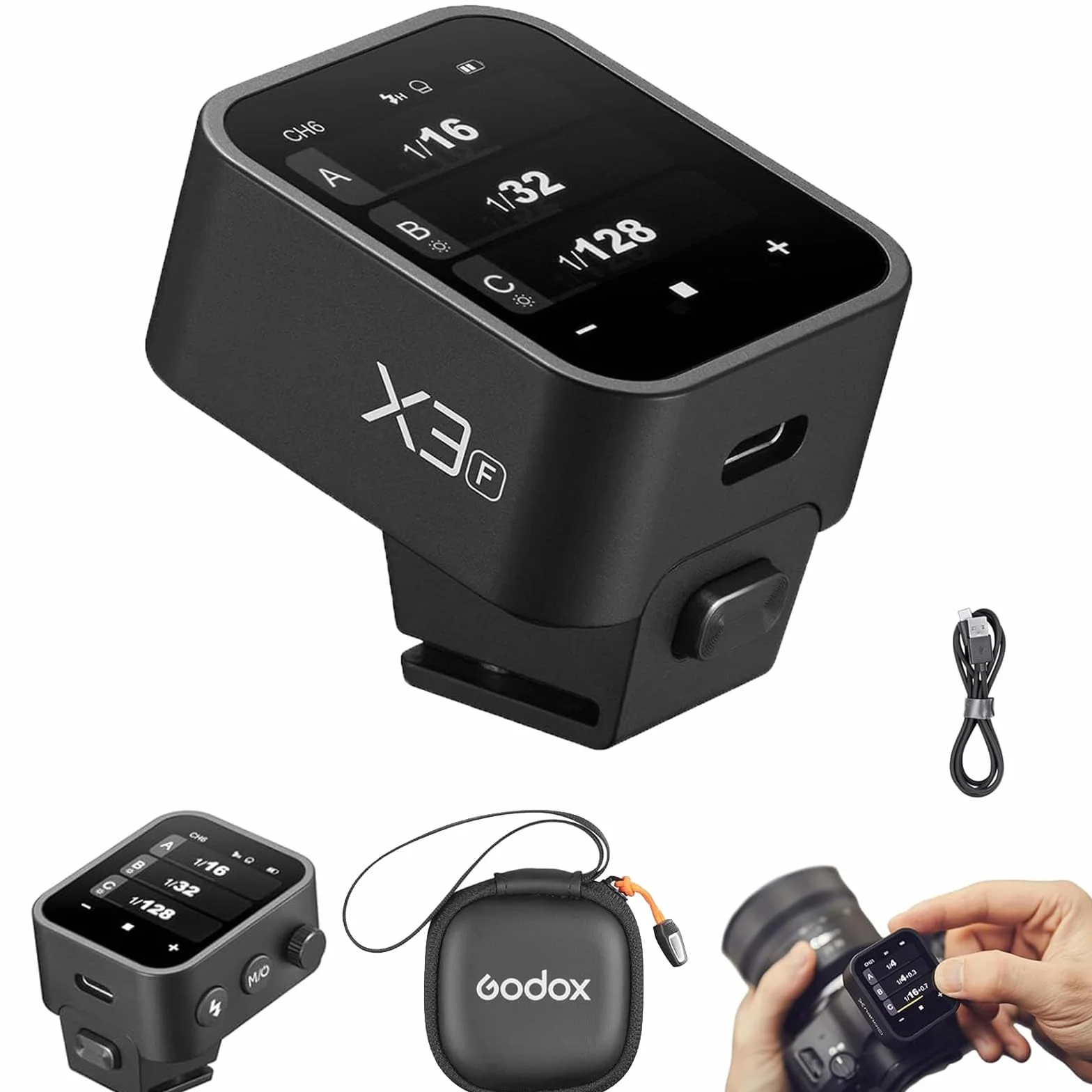 Godox X3F X3 F X3-F TTL Disparador de flash inalámbrico, transmisor de flash de pantalla táctil para cámaras Fuji, batería integrada (Godox X2T, Xpro, XProII versión actualizada)