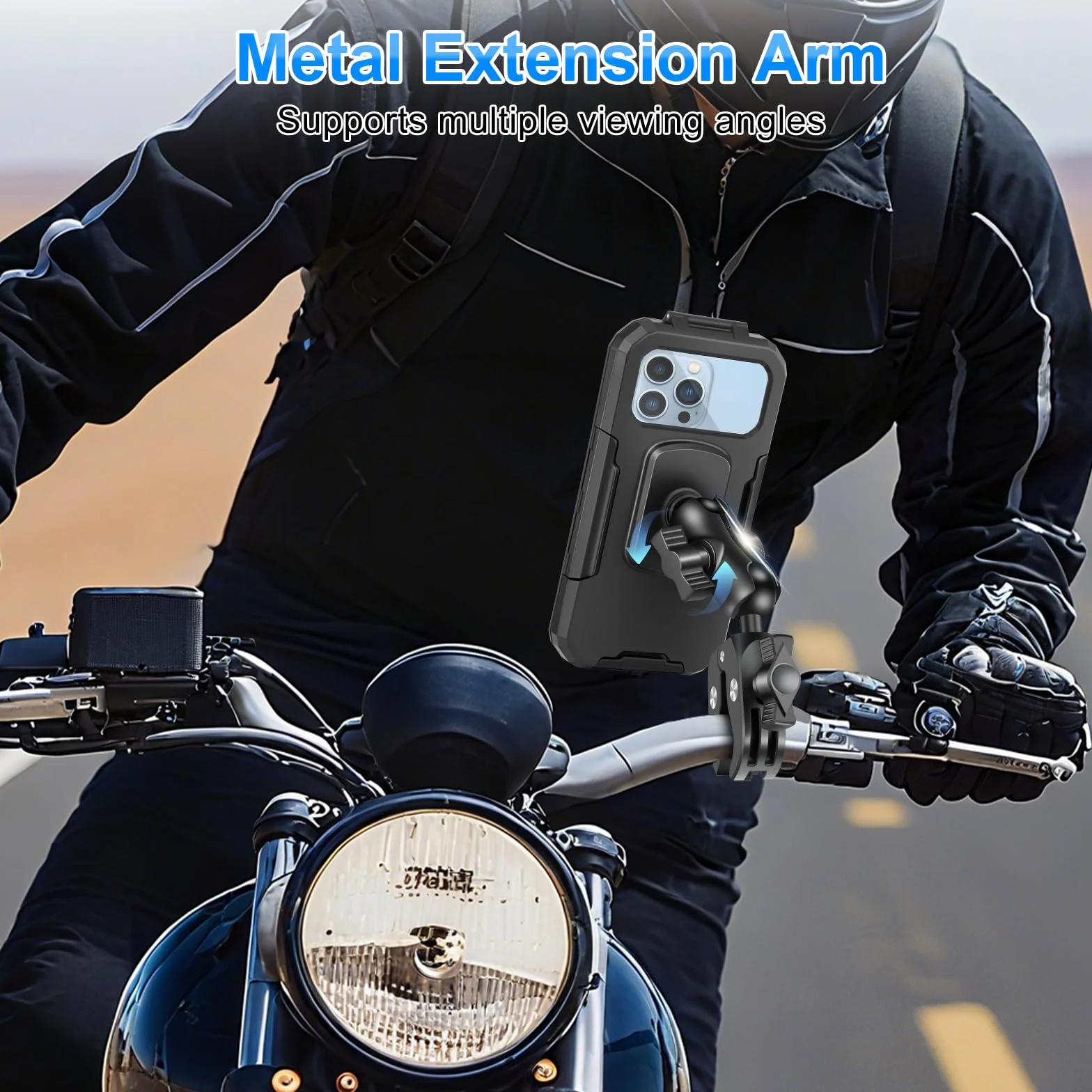 Soporte Móvil Moto Impermeable Porta Teléfono Bicicleta 720º Giratorio Brazo Extensible Metálico 5,5-7,0" Smartphones Negro