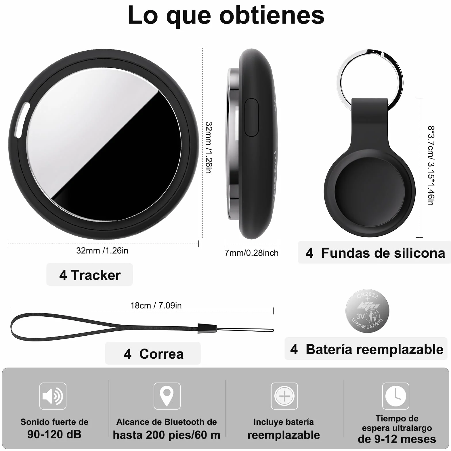 Localizador Smart Air Tracker Tag Funciona con Apple Buscar (Solo iOS), Batería de Repuesto Incluida, Rastreador para Llaves, Coche, Bicicleta, Cartera, Perros, Gatos (Negro, Paquete de 4)