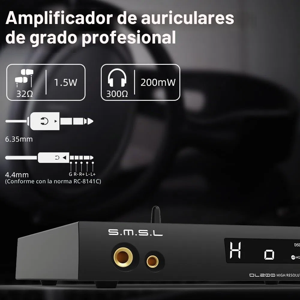 SMSL DL200 ES9039Q2M Audio DAC y HiFi Amplificador de auriculares, 6,35 mm/4,4 m/línea equilibrada TRS/RCA salida de línea de extremo único, USB 2.0/1.1, TND+N -123dB, con control remoto