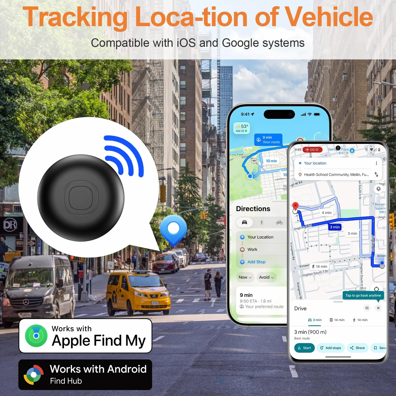 Localizador GPS para Coche sin Suscripción, Bluetooth Compatible con iOS y Android, Funda Protectora con Llavero y Silicona Magnética