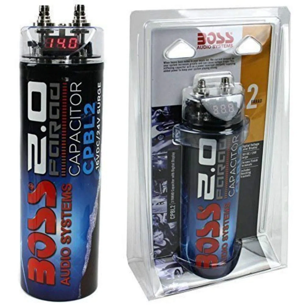 KIT SET PARA BOSS AUDIO SYSTEMS CPBK2 2 faradios hasta 2000 vatios rms 1 2 3 4 5 10 condensador con cable de encendido remoto spl coche negro, 1 pieza