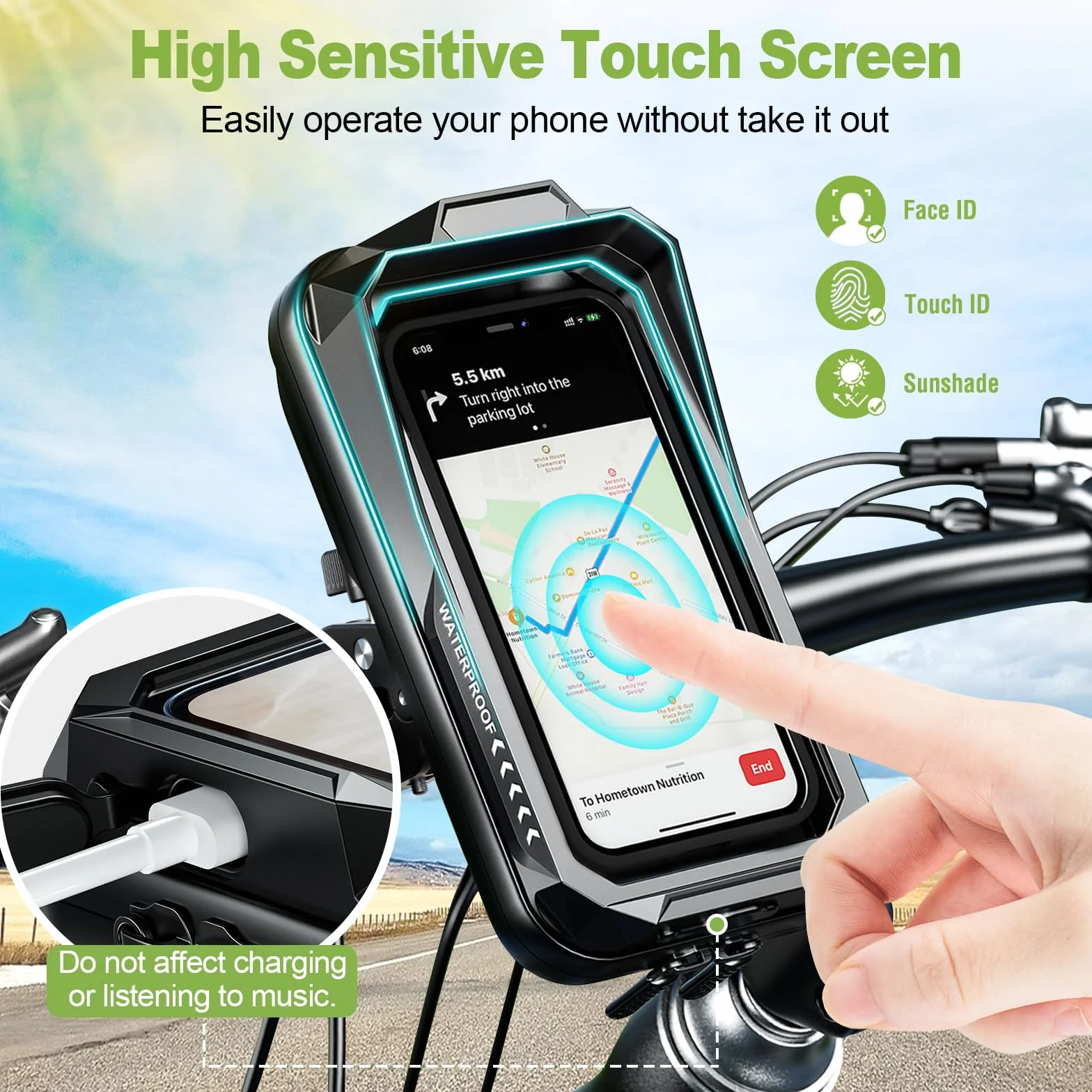 Soporte Móvil Moto Impermeable 360° Rotación Anti Vibración Pantalla Táctil para Retrovisor Motocicleta 7.0