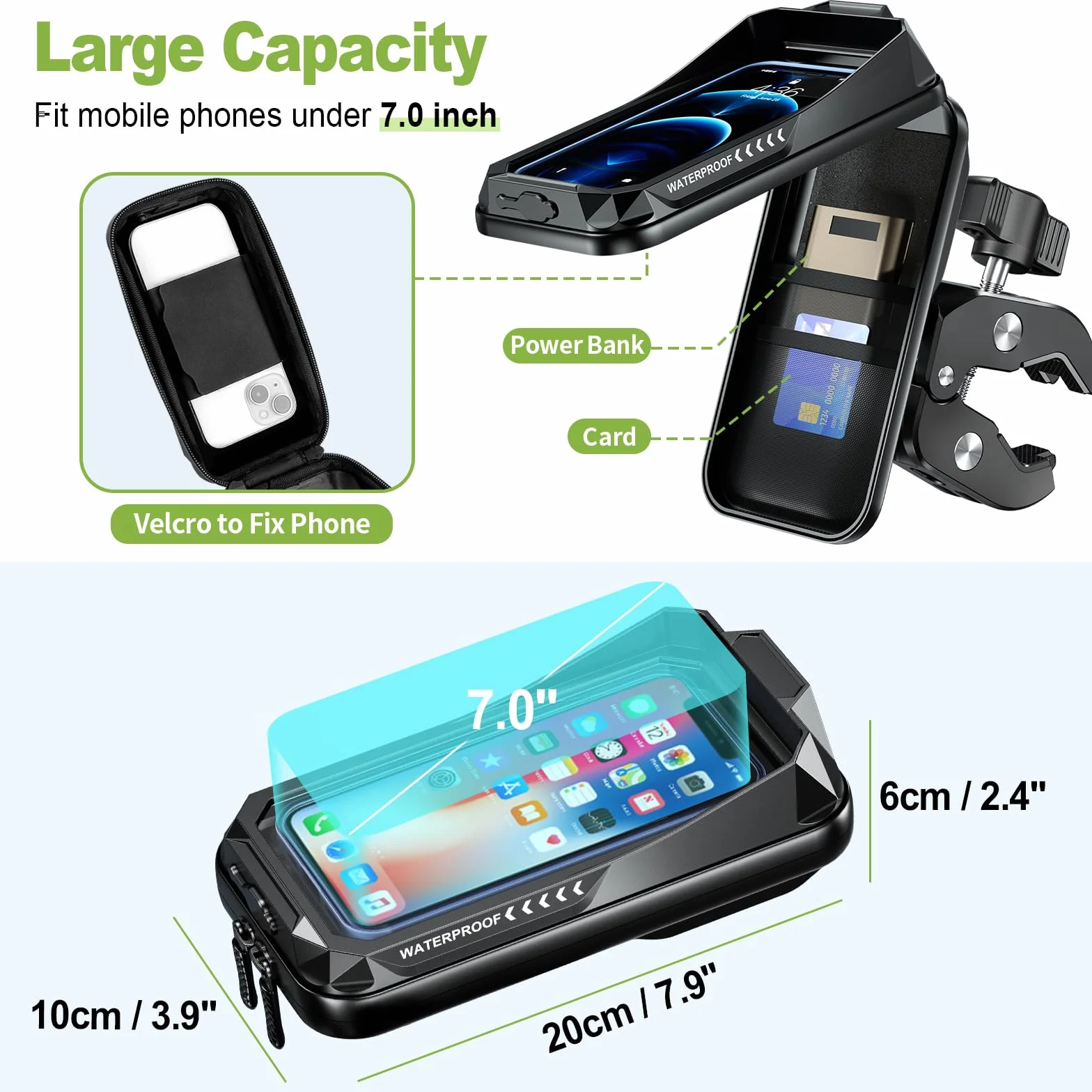 Soporte Móvil Moto Impermeable 360° Rotación Anti Vibración Pantalla Táctil para Retrovisor Motocicleta 7.0