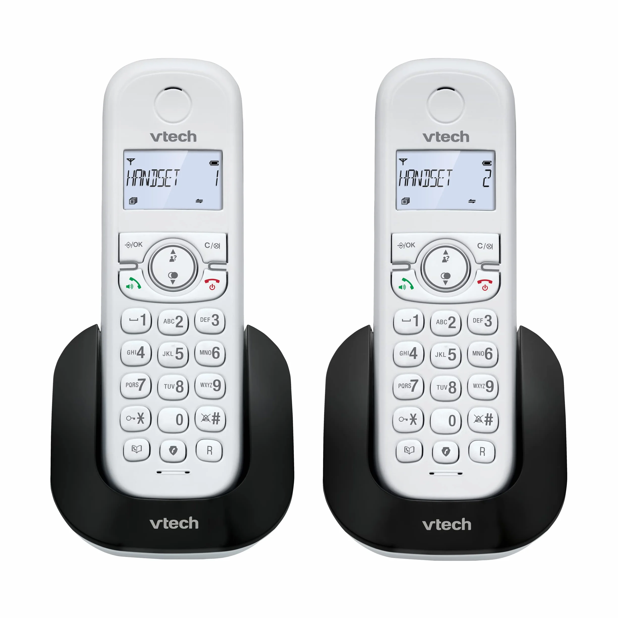 VTech CS1501 Teléfono inalámbrico Casa Duo, Teléfono Fijo DECT con Manos Libres y Bloqueo de Llamadas, Doble Carga, identificador de Llamada, LCD Pantalla retroiluminada y Teclado, Modo Eco, Blanco