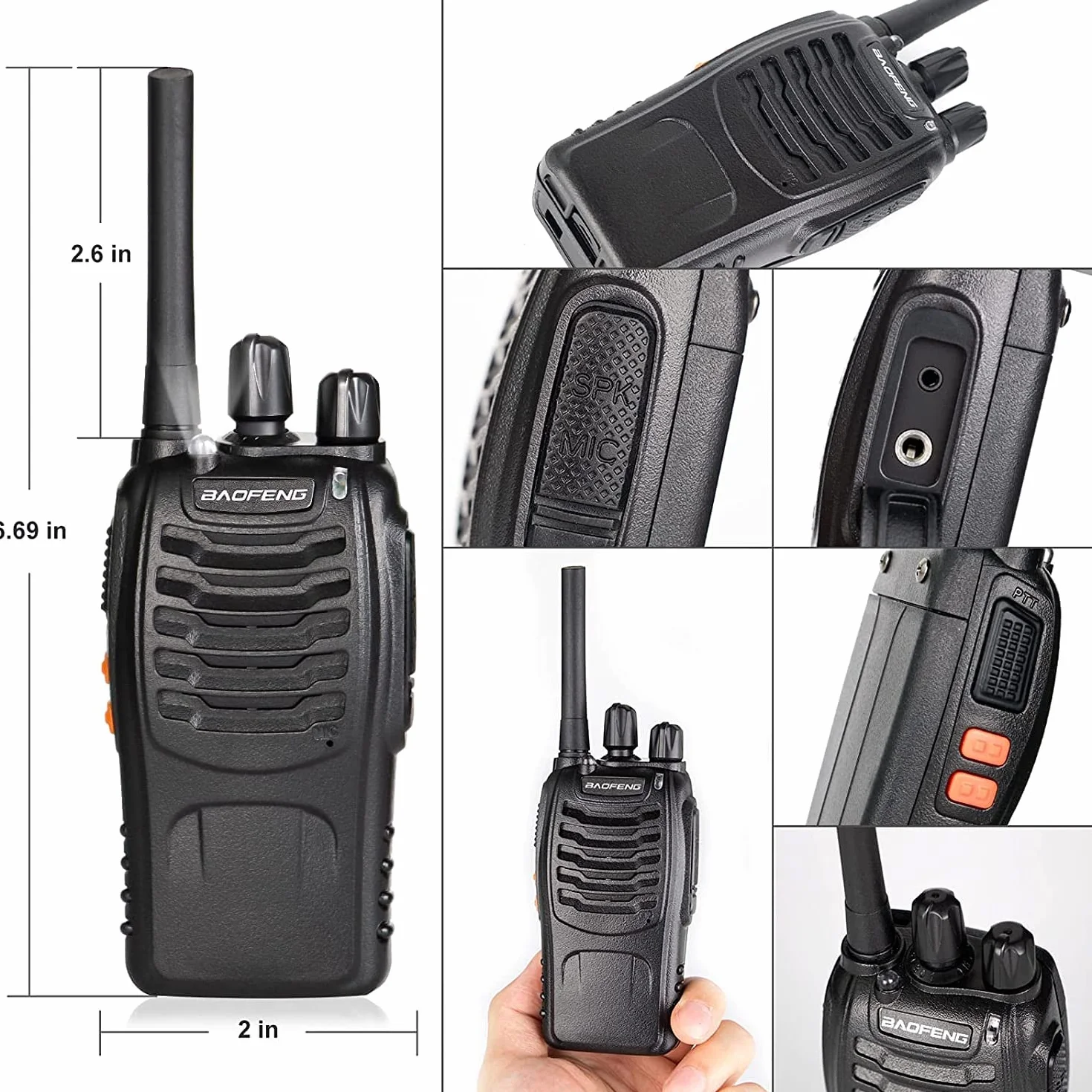 Baofeng Walkie Talkie,Walkis Profecionales,PMR446 Radiocomunicación 16 Canales 2 Piezas Walky Talky Set Recargable Larga Distancia Receptores con Auriculares y Luz LED para Actividades al Aire Libre