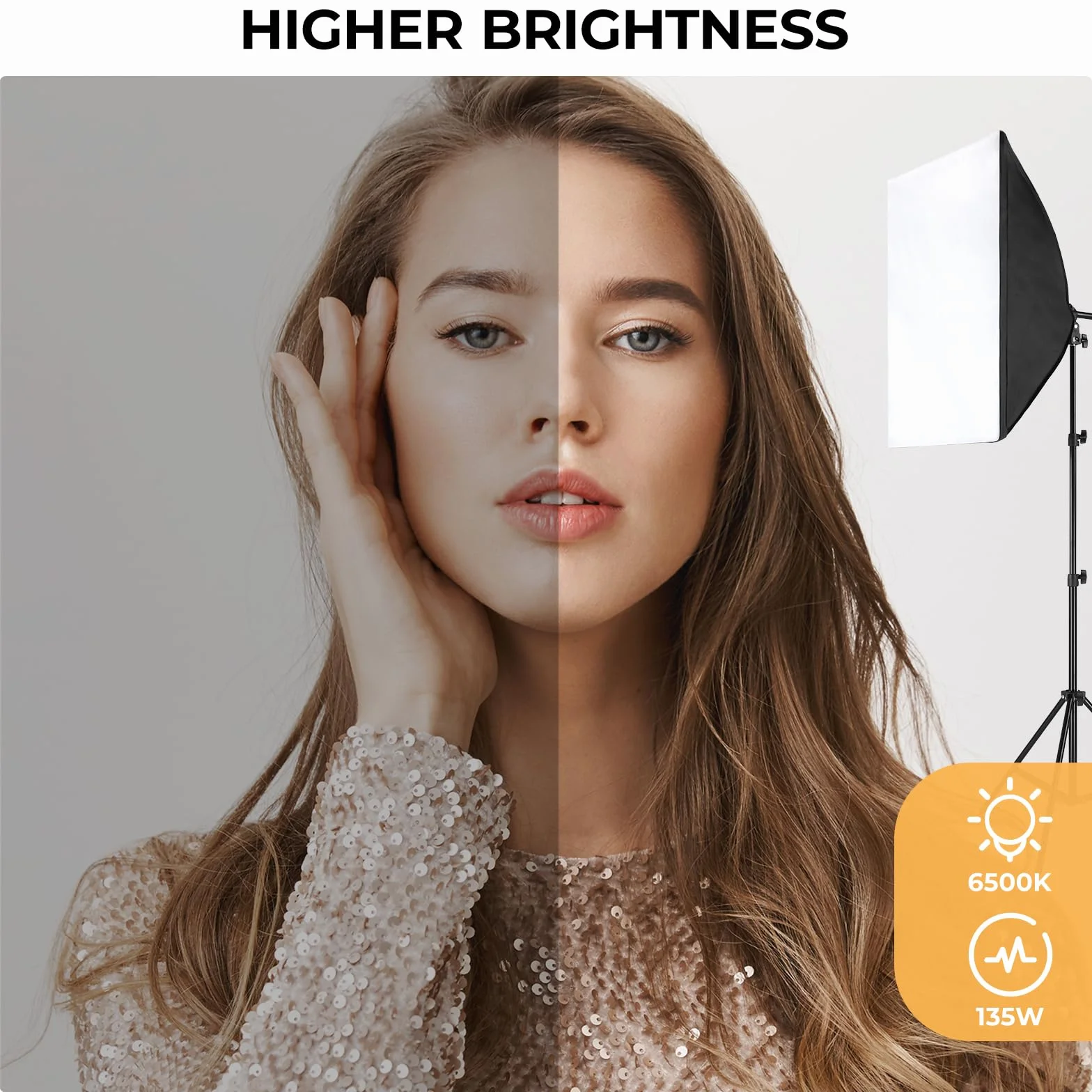 Softbox LED Set, Foco Fotografía 2 x 50 x 70cm con 135W Bombillas LED 5500 K, Kit de Iluminación, Soportes de luz Ajustables, para Youtube, TikTok, Retratos de Estudio, Fotografía