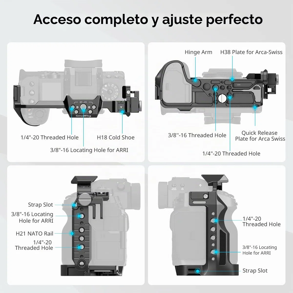 SMALLRIG X-H2 / X-H2S Camera Full Cage para FUJIFILM X-H2 / X-H2S, Equipo de Cámara para Hacer Videos de Aleación de Aluminio con Rails NATO, Placa de Liberación Rápida para Arca - 3934B
