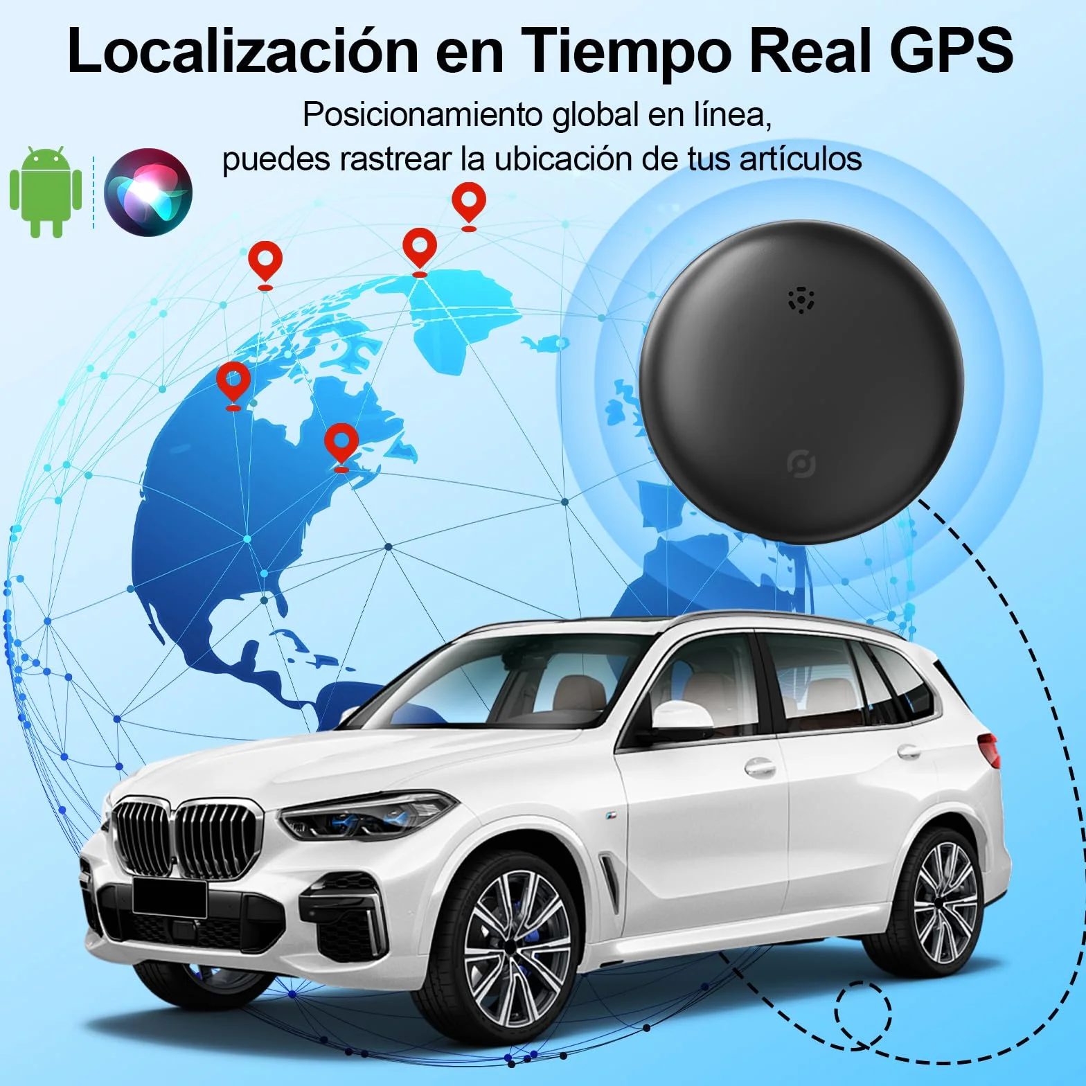 GPS Localizador para Coche, Rastreador Oculto Sin Cuota Mensual, Compatible con Find My iOS y Google Find Hub Android, Negro