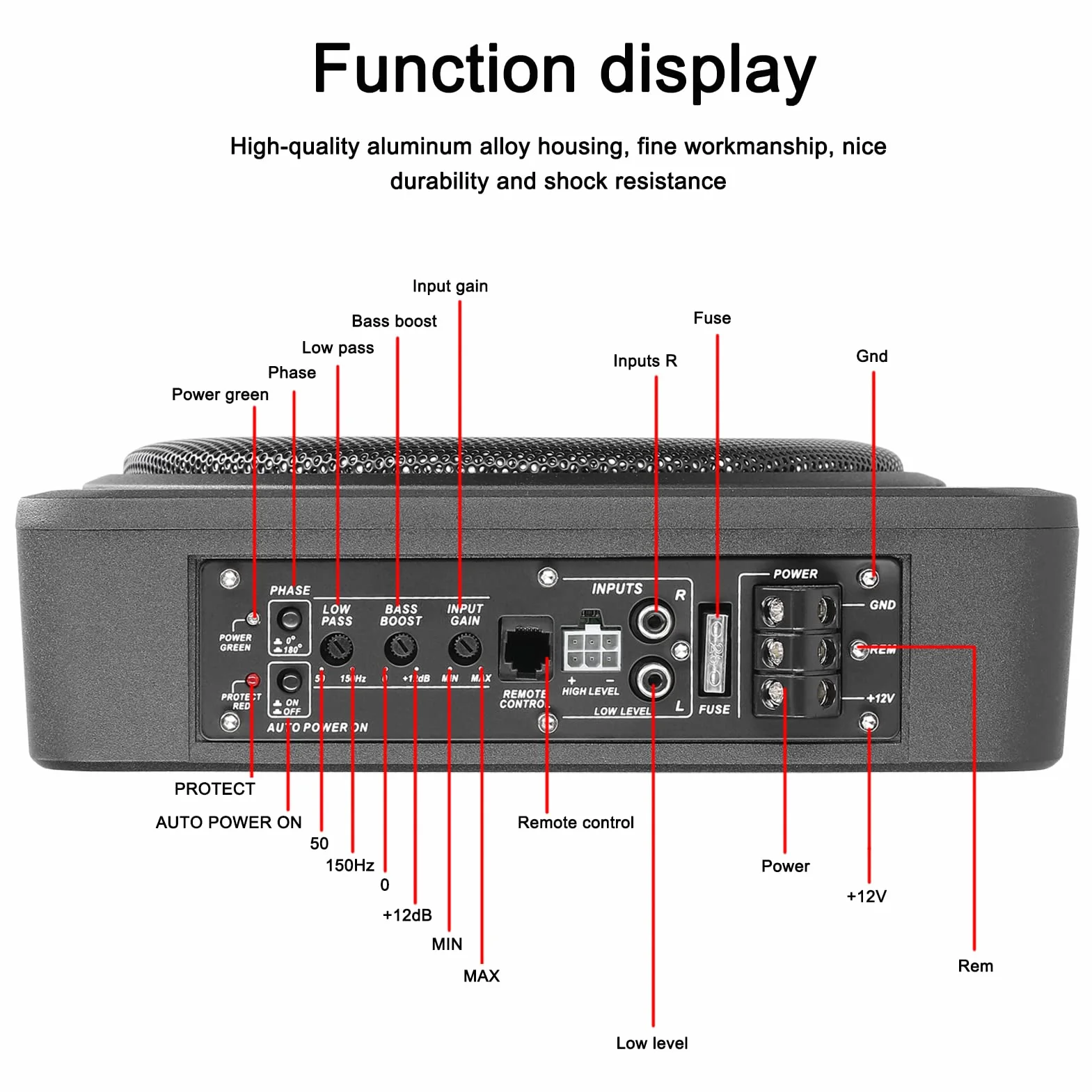 Subwoofer para Coche de 10 Pulgadas y 600W, Amplificador de Potencia bajo el Asiento de Graves Puros de Alta Potencia, Altavoz de 12 V para Coche, camión, Caravana