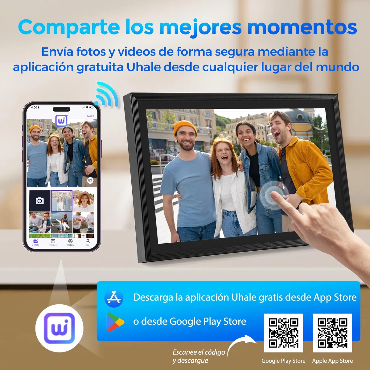 Saaf Marco de Fotos Digital – Pantalla Táctil 10,1" – WiFi & App ‘Uhale’ – 64GB Almacenamiento (32GB Interno + 32GB SD) – Marco Digital – Negro – Fácil de Usar