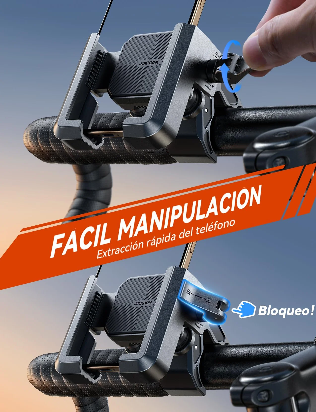 JOYROOM Soporte Móvil Moto Antivibración 4 Puntos Rotación 360° Universal para iPhone 17 Samsung 4.7"-7"