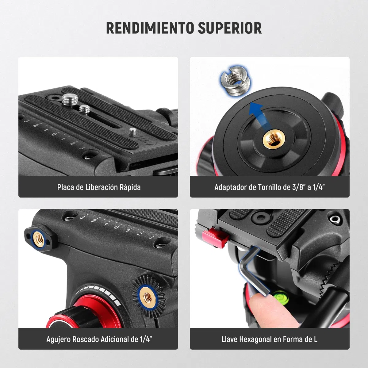 NEEWER Cabezal Fluido para Trípode de Video Resistente con Amortiguación, Placa de Liberación Rápida, Compatible con dji RS Gimbals, Mango Ajustable, Base de ⌀75mm, Carga Máxima 10kg, GM006