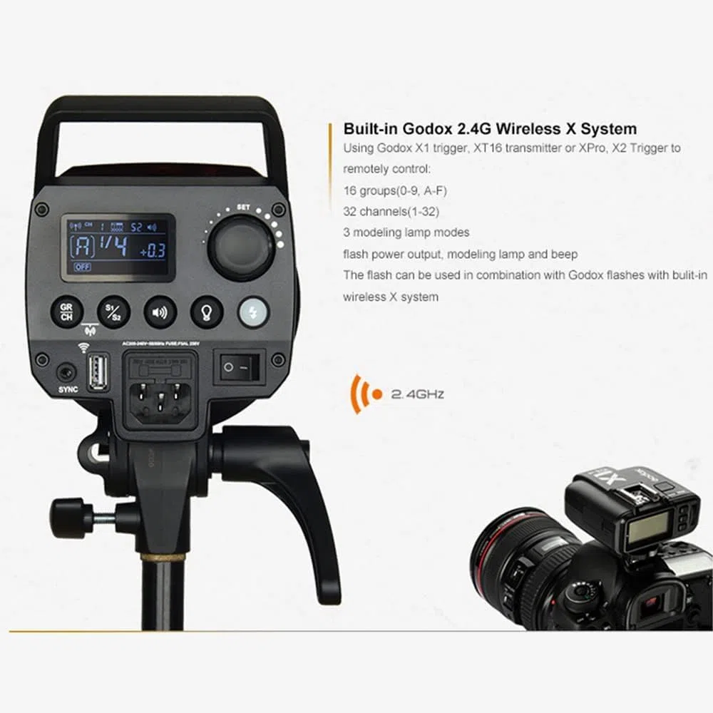 Godox MS300 300 W 2.4G Receptor inalámbrico incorporado ligero, compacto y duradero flash de estudio Bowens Mount y lámpara de modelado de 150 W, con difusor estándar