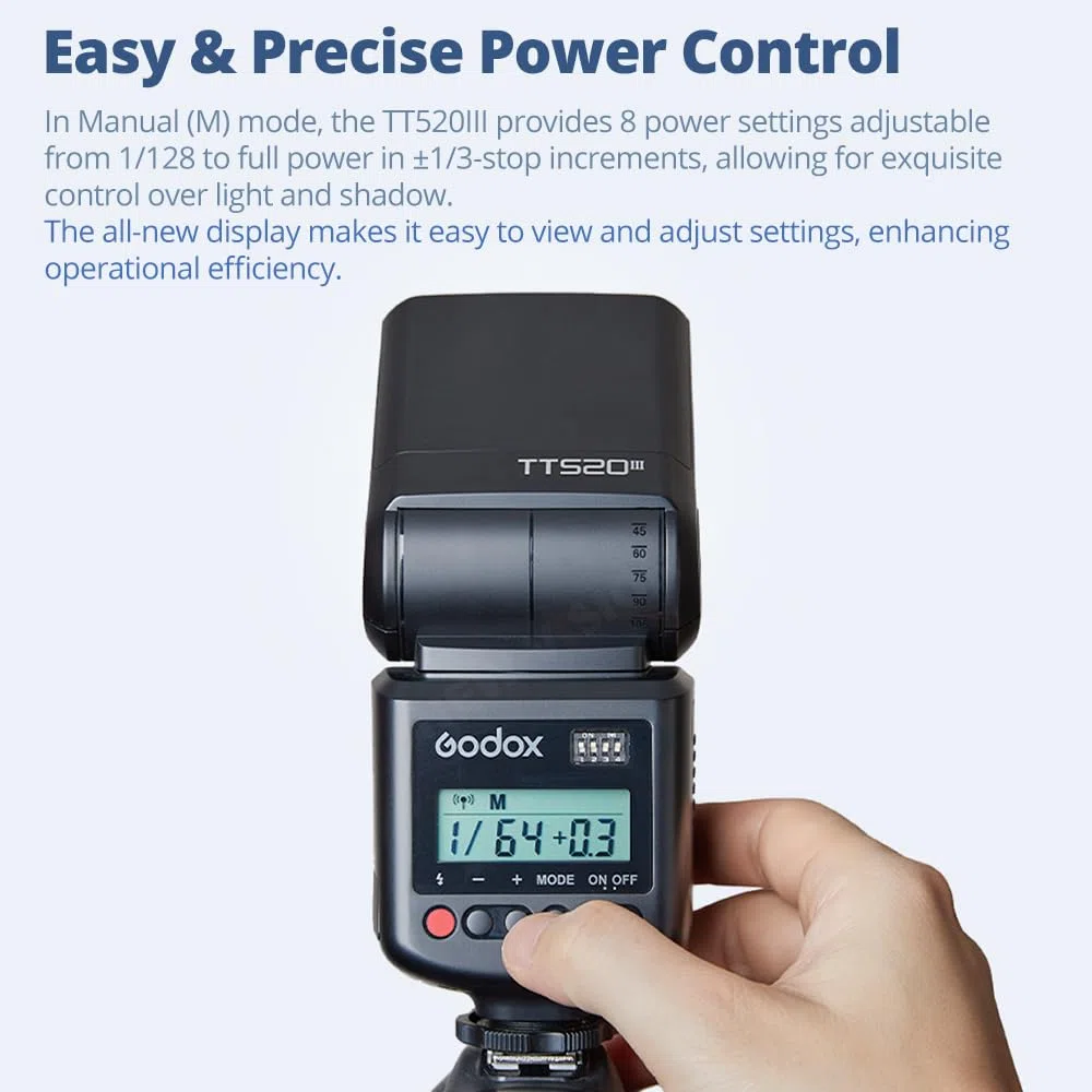 GODOX TT520 III - Flash de cámara universal Speedlite, con disparador inalámbrico GN33 433 MHz, receptor inalámbrico, modos S1/S2, 8 niveles de potencia, compatible con cámaras Canon, Nikon, Pentax