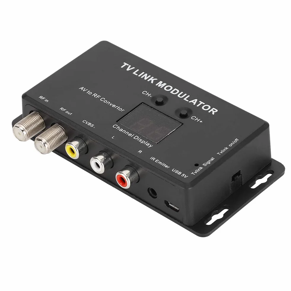 Convertidor AV a RF, Mini TV Link Modulator IR Extender, Modulador UHF con Nivel de Salida de Audio/Video Ajustable, Compatible con decodificador, Fuentes de A/V
