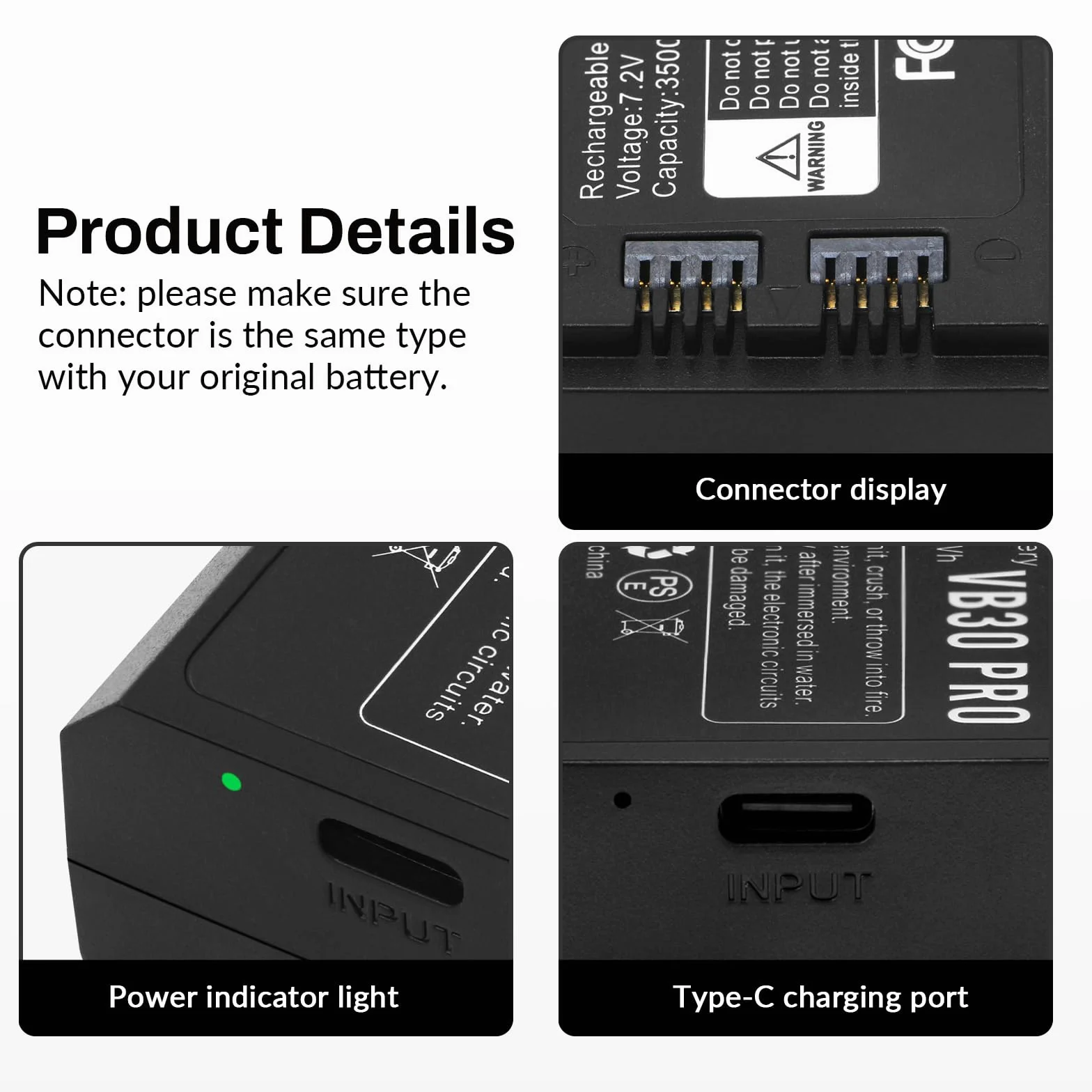 K KYUER 2-Pack VB30 Pro Batería Flash Superior para Godox V1 Pro Series V100 Series V1 Series V860III AD100Pro V850III MF-R76 Series Baterías para Flashes Batería de Repuesto, soporta Carga Tipo C
