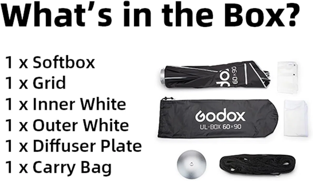 Godox UL-Box 60x90 cm / 24x35 Pulgadas Paraguas Softbox de Liberación Rápida - Softbox Rectangular Compacto，con Difusores，Rápida Instalación, Compatible con Montura Bowens