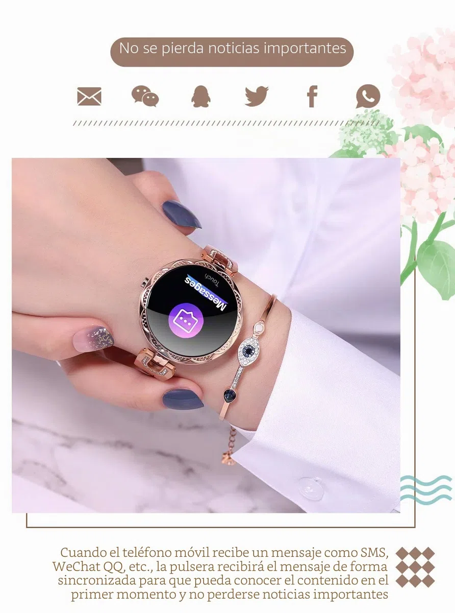 LONGLU Reloj Inteligente para Mujer, Bluetooth smartwatch Compatible con iOS Android iPhone Samsung Fitness Tracker con frecuencia cardíaca Presión Arterial Impermeable podómetro Sleep (Dorado)