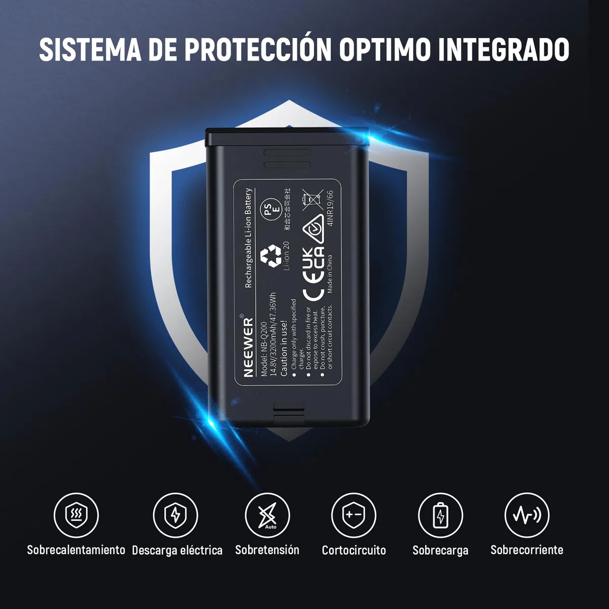 NEEWER Q200 Batería Rpuesto, Paquete de 14,8V/3200mAh Batería Iones Litio Recargable Solamente Q200 Luz Estroboscópica Flash Exterior para Fotografía Exterior, NB-Q200